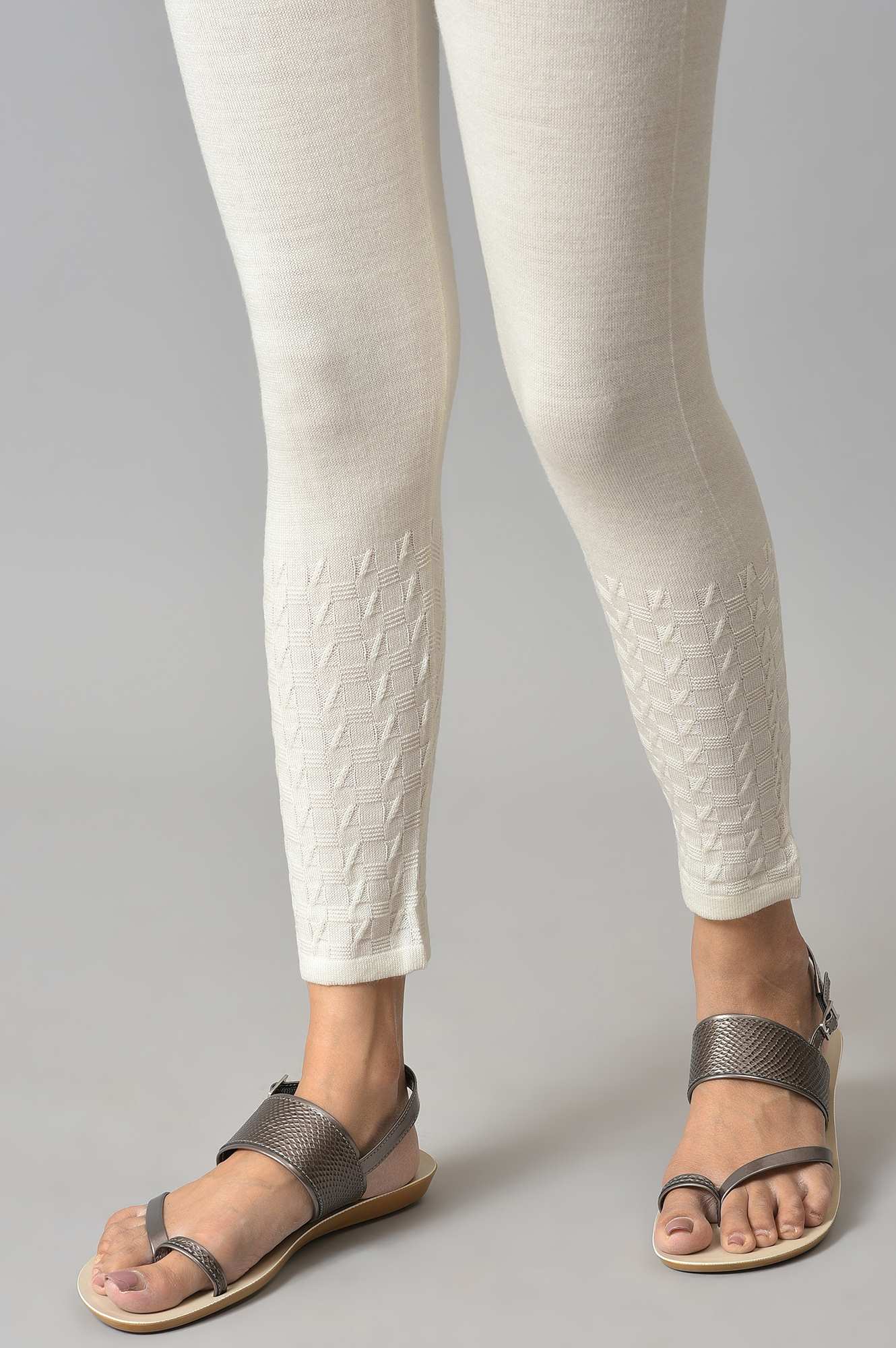 White Solid Skinny Tights With Elasticated Waistband