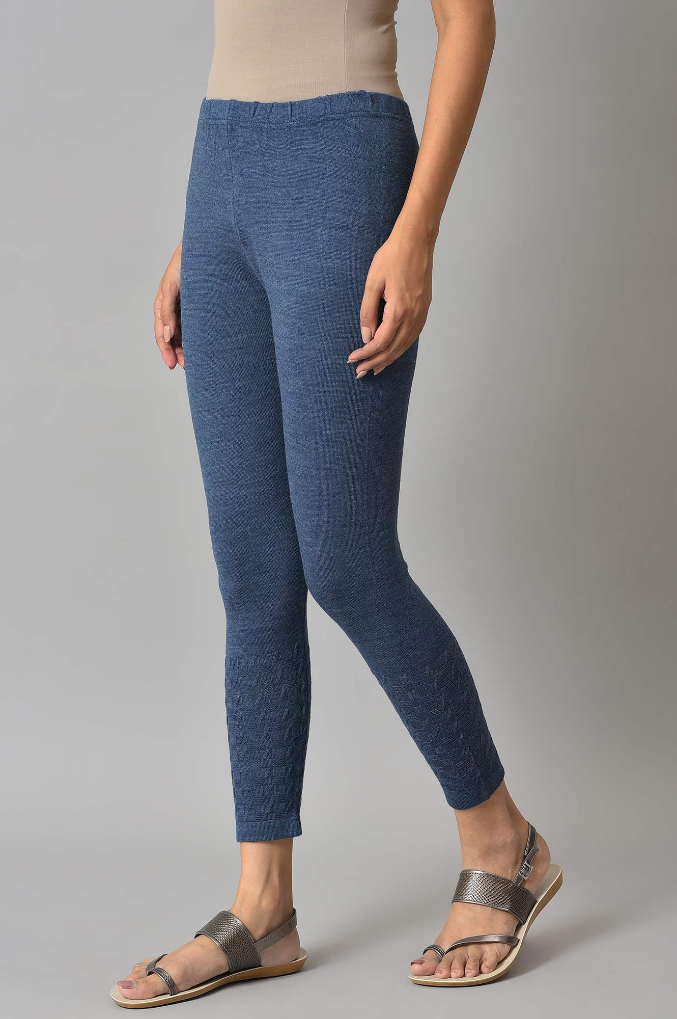 Blue Solid Skinny Fit Tights With Elasticated Waist