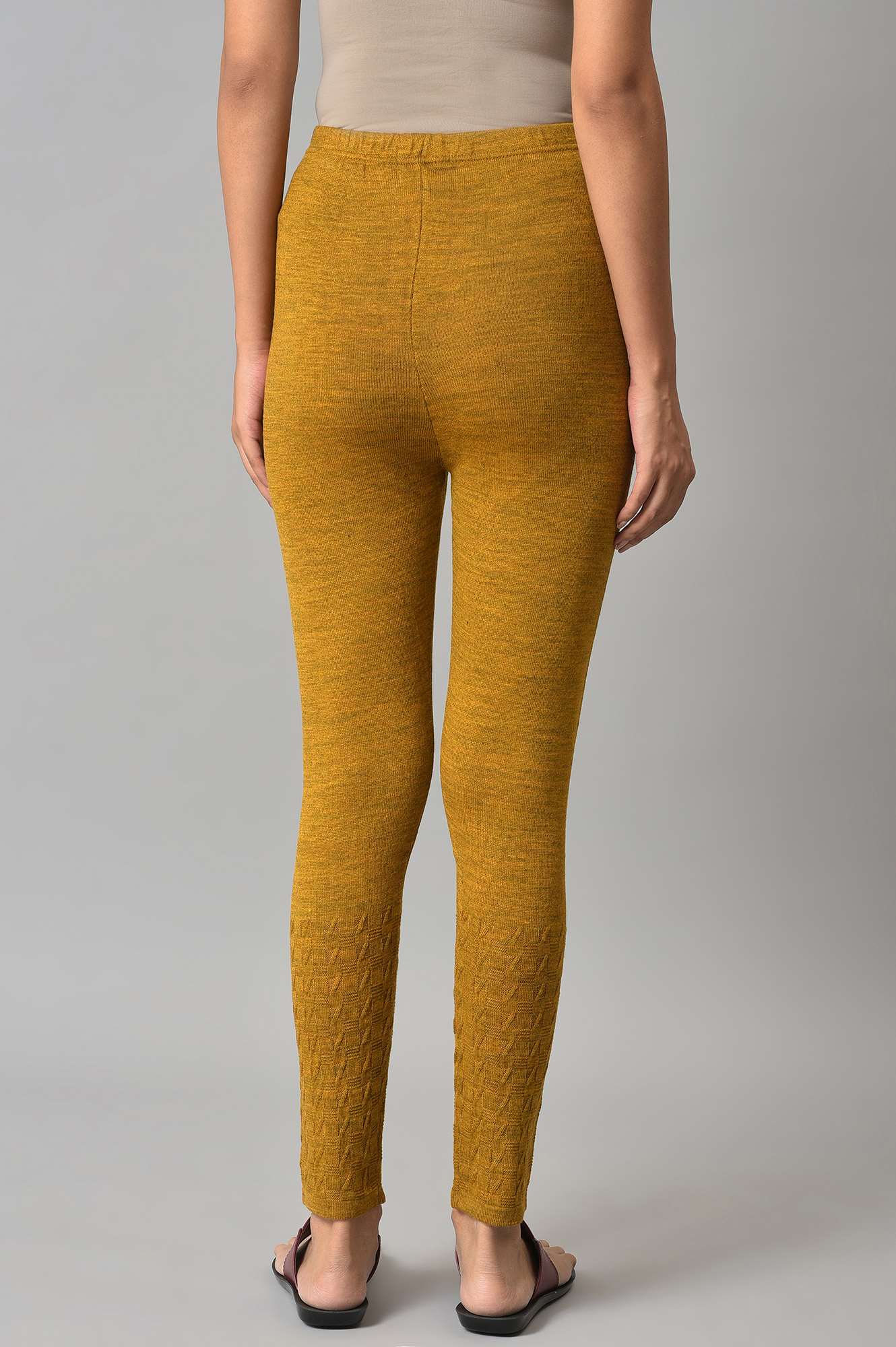 Mustard Solid Skinny Knit Tights with Elasticated Waistband