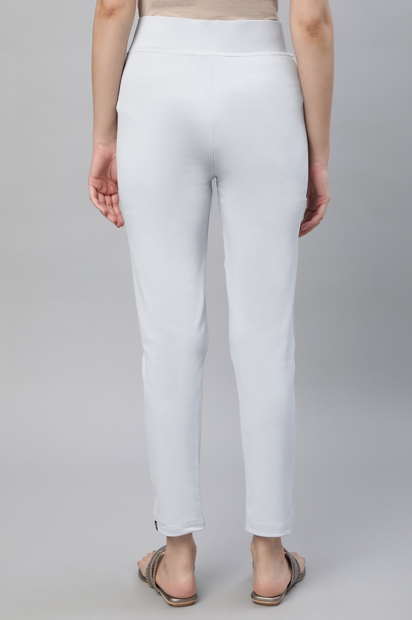 Light Grey Solid Skinny-fit Lycra Tights with Slip-on Closure