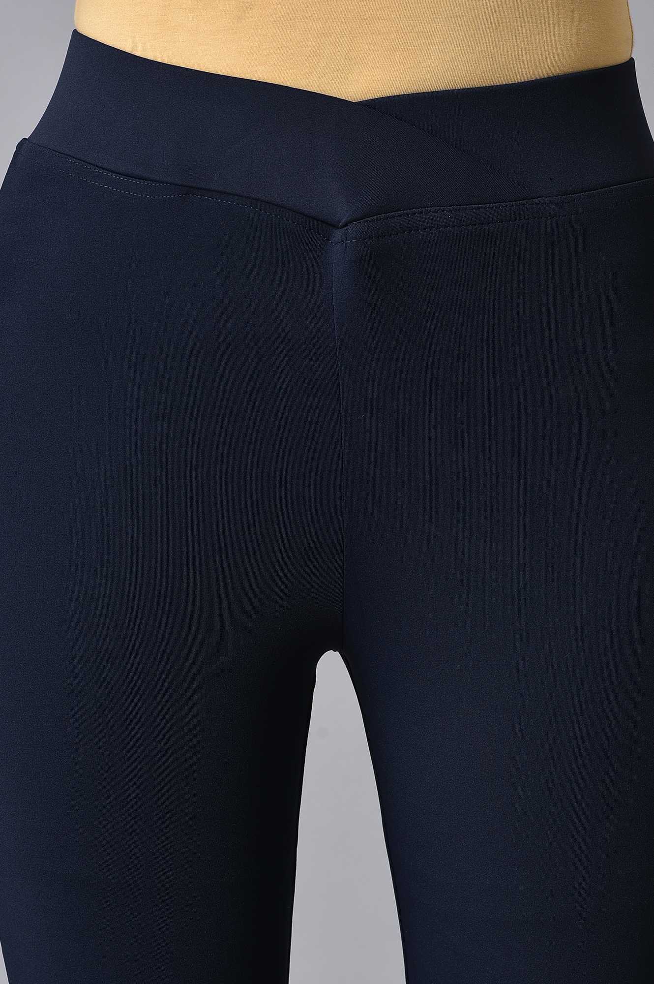 Navy Blue Solid Skinny Fit Tights With Extra Stretch