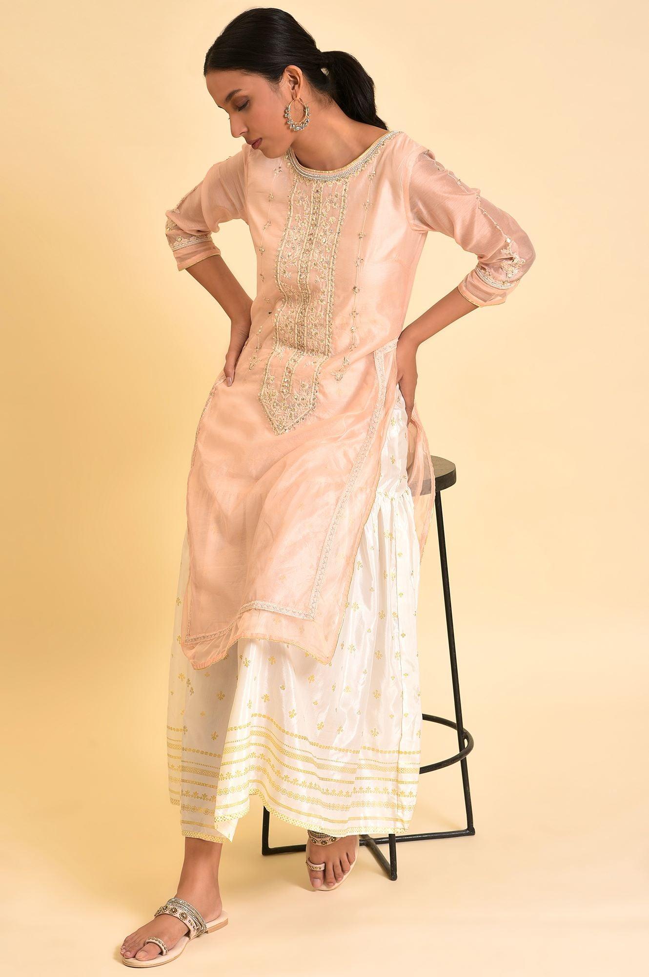 Pink Mock Layered Embroidered Dress - wforwoman