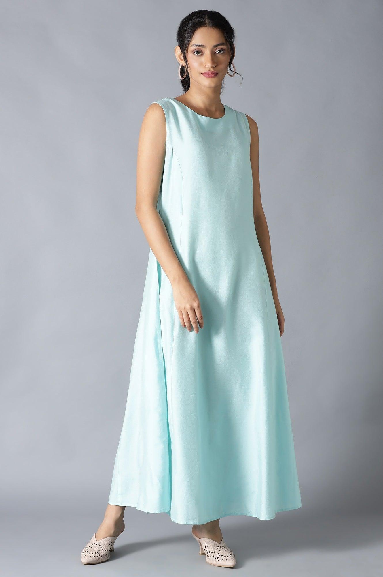 Light Green Floral Organza Dress With Inner - wforwoman