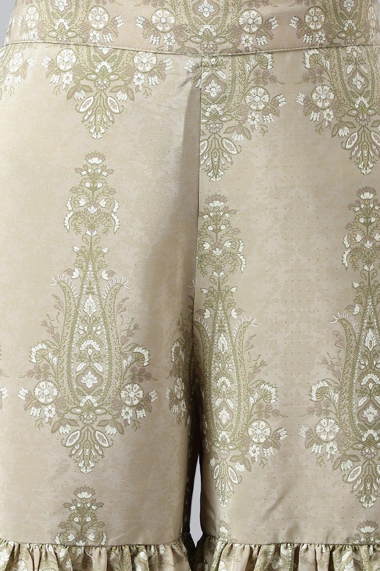 Beige Printed Gathered Sharara - wforwoman