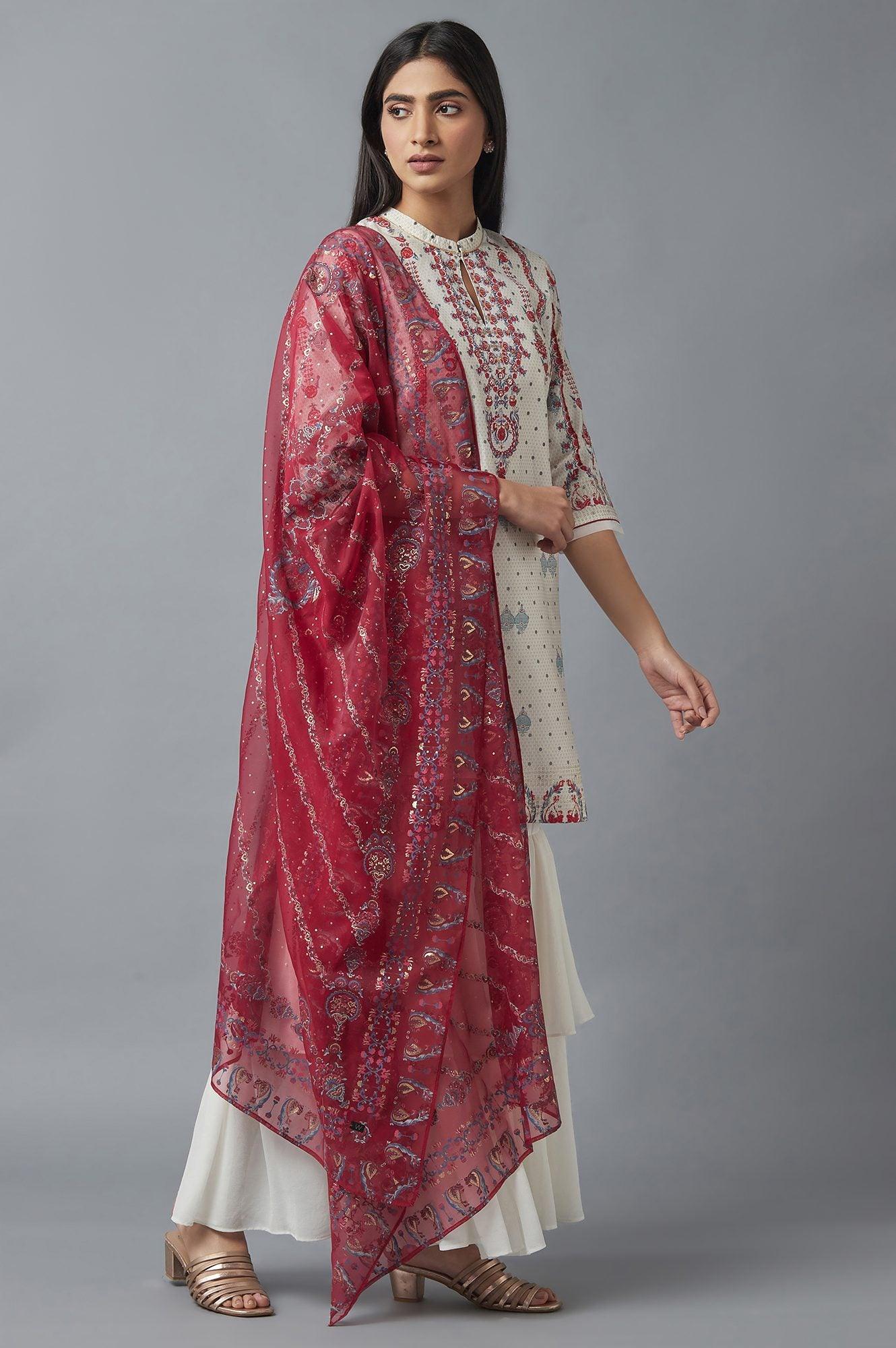 Ecru kurta, Sharara and Dupatta Set - wforwoman