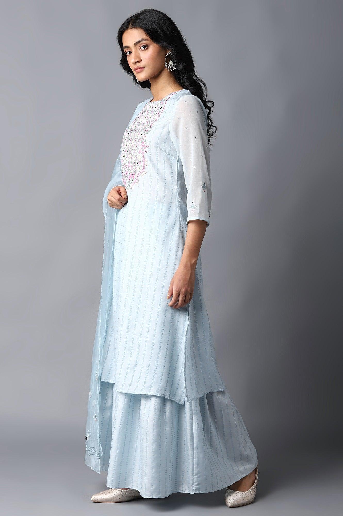 Light Blue kurta, Sharara And Dupatta Set - wforwoman