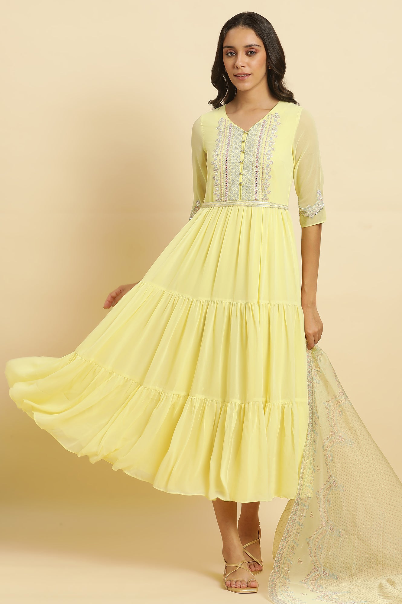Buy Yellow Heavy Festive Dress and Dupatta Set Online for Woman | WforWoman Buy Yellow Heavy Festive Dress and Dupatta Set Online for Woman | WforWoman