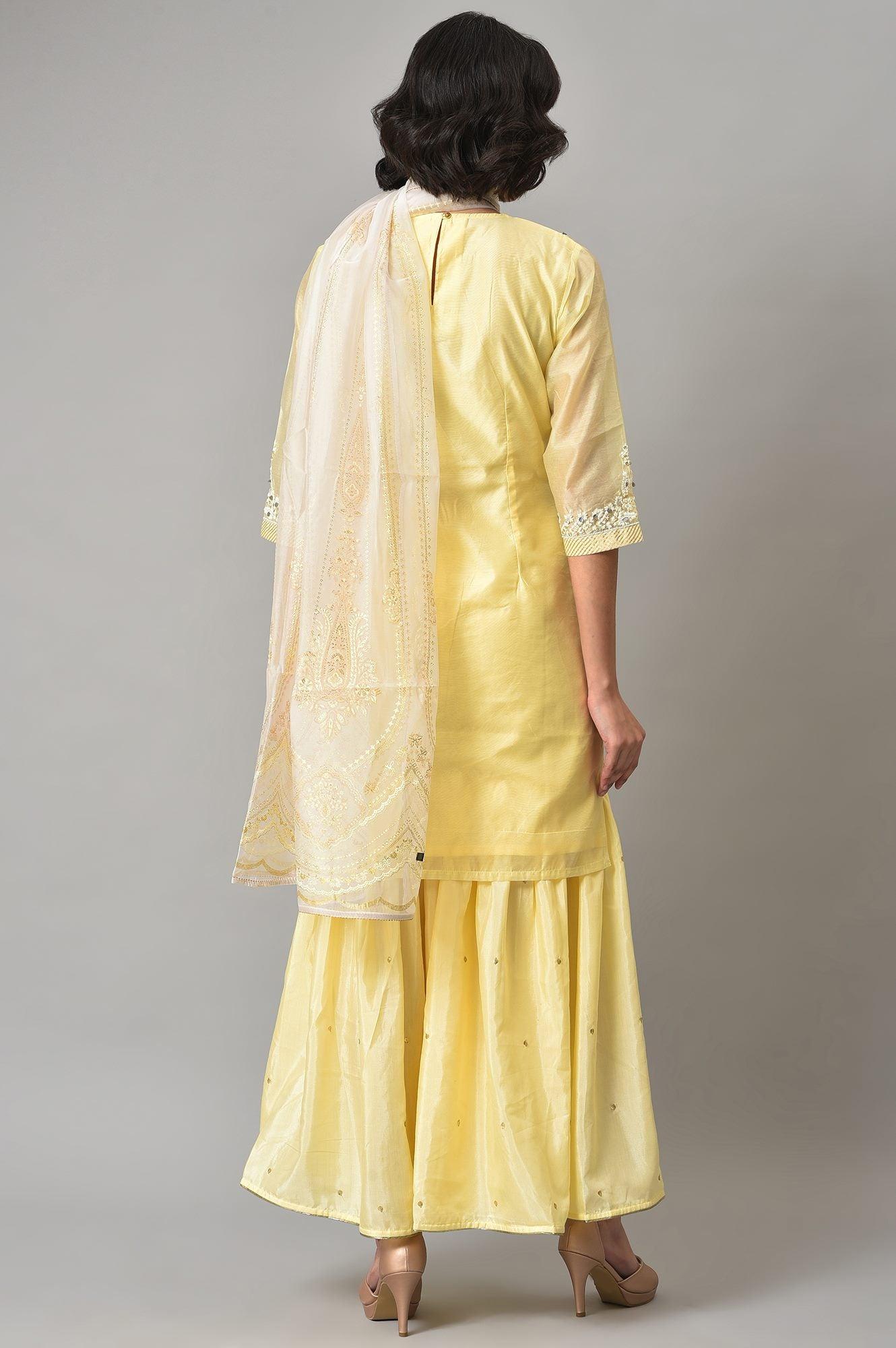 Light Yellow Short kurta With Sharara And Dupatta - wforwoman