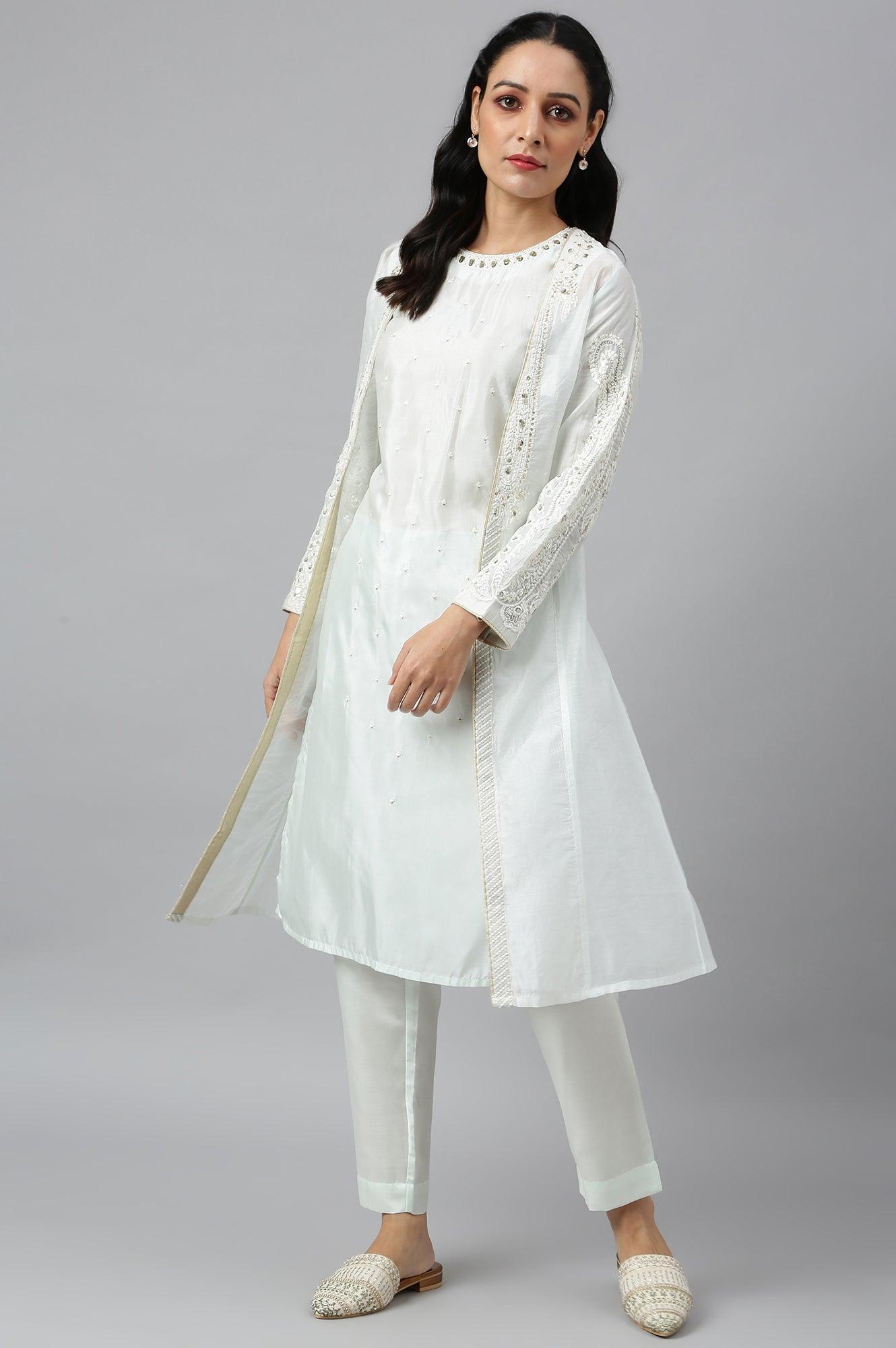 Mint Green Festive Trench Jacket Set - wforwoman