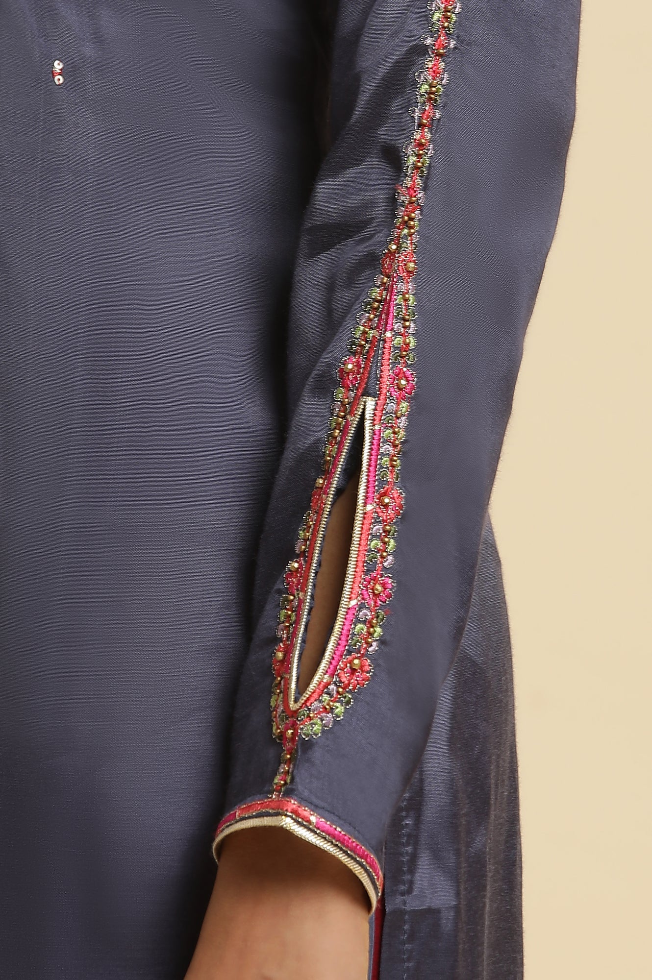 Blue Embroidered Kurta, Straight Pants & Dupatta Set