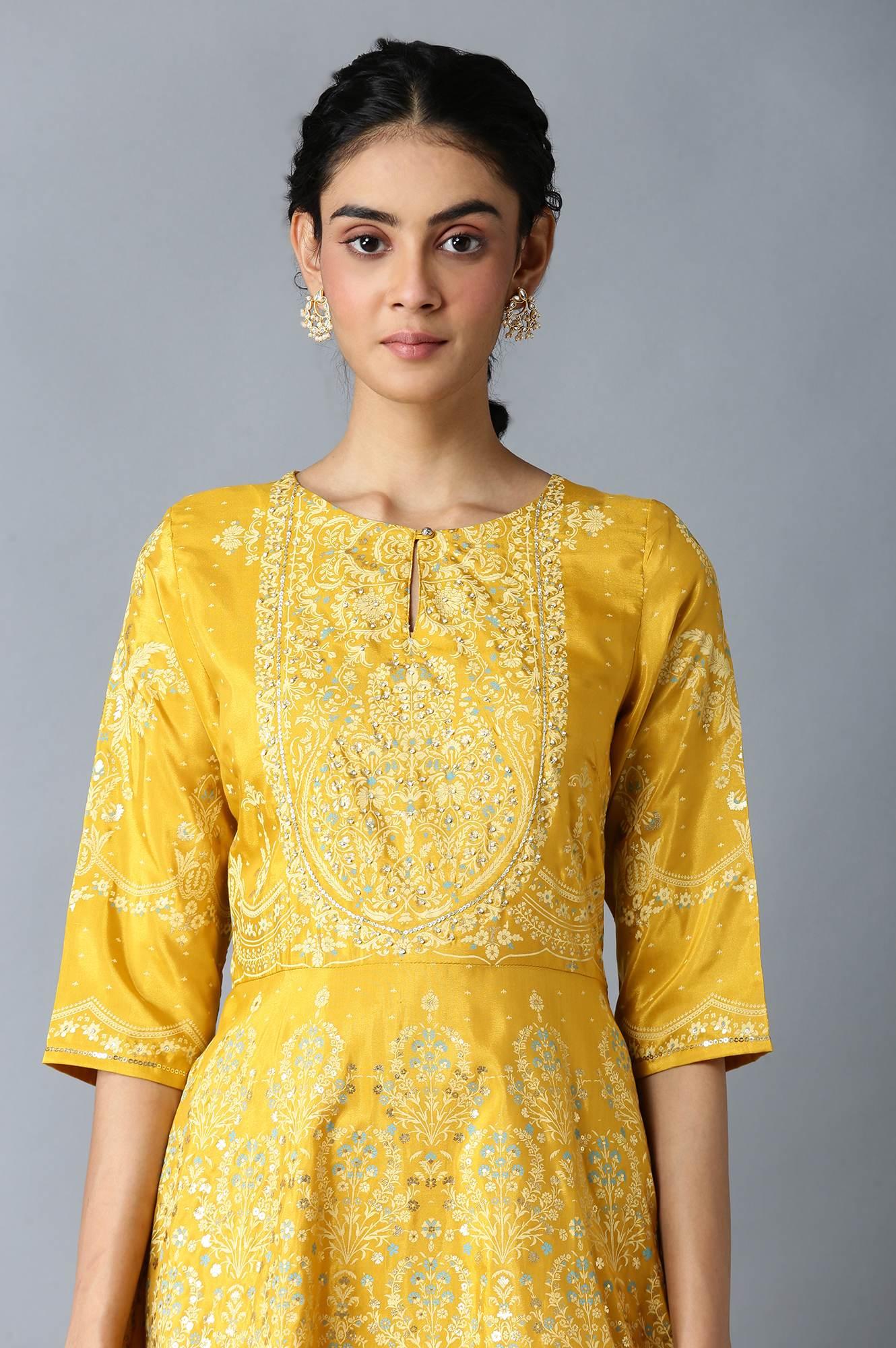 Golden Orange Floral Print Indie Dress - wforwoman