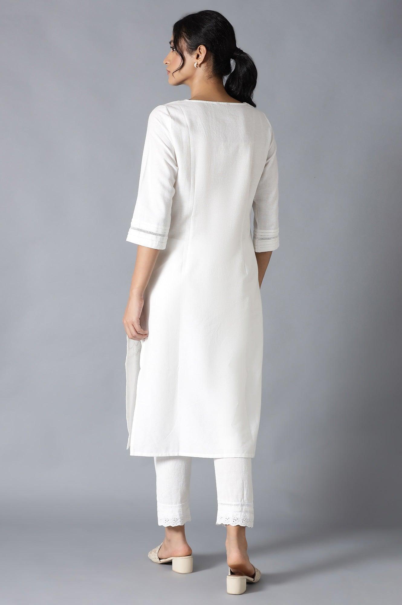 Ecru Embroidered kurta - wforwoman