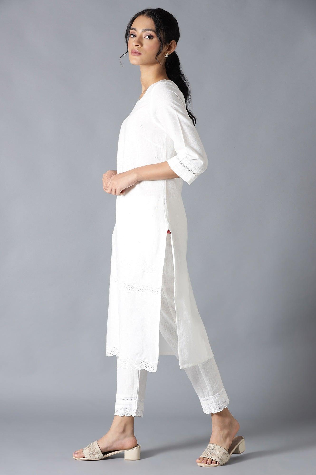 Ecru Embroidered kurta - wforwoman