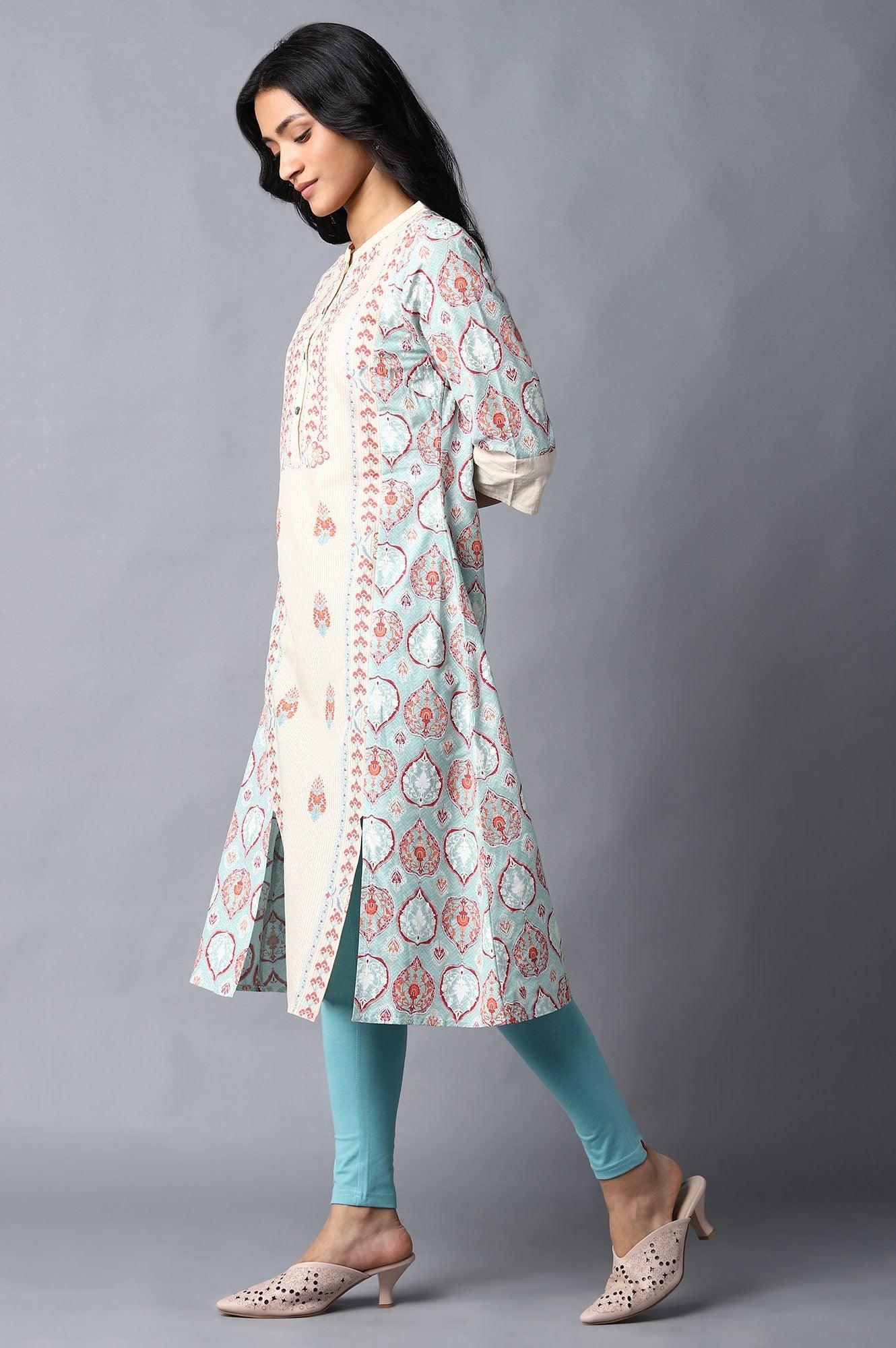 Ecru Paisley Print kurta - wforwoman