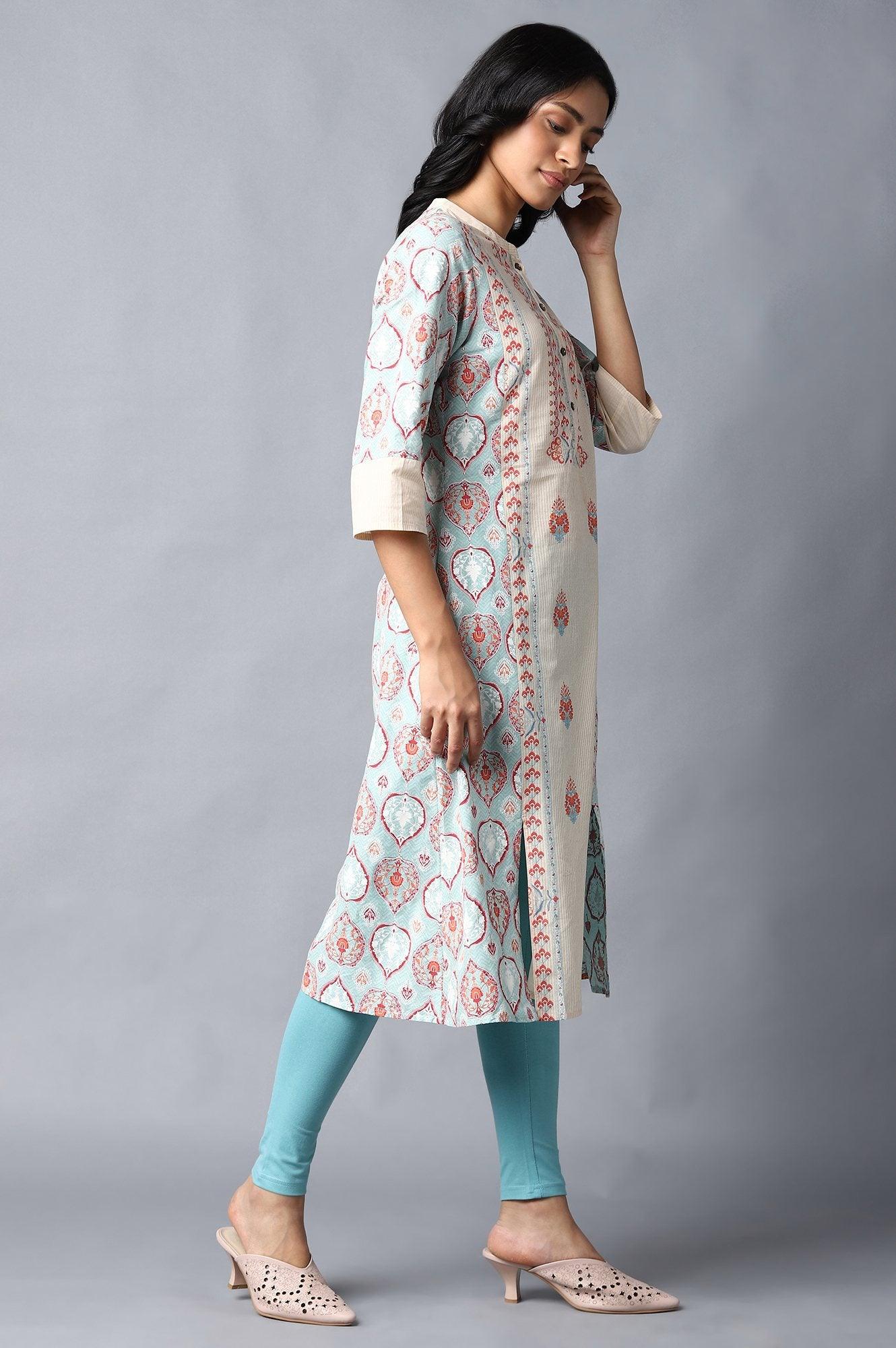 Ecru Paisley Print kurta - wforwoman