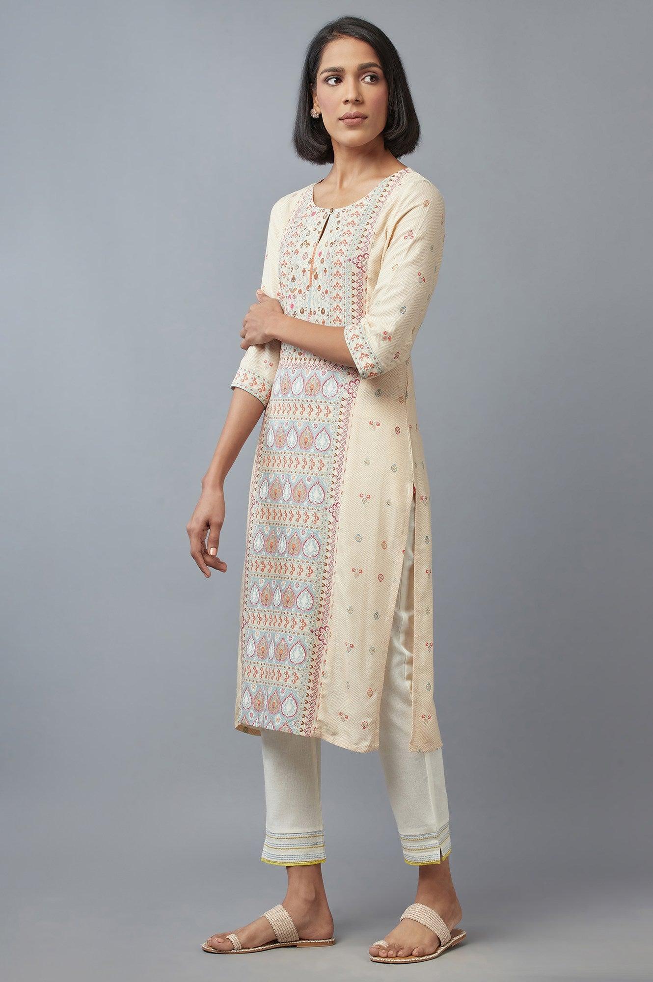 Ecru Panelled kurta - wforwoman