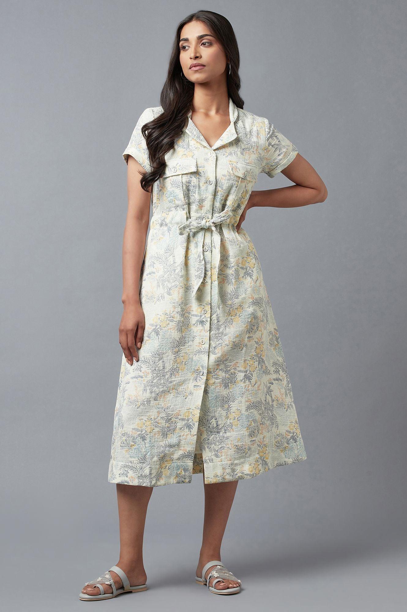 Buy Light Blue A-Line Cotton Dress In Lapel Collar Online for Woman | WforWoman Buy Light Blue A-Line Cotton Dress In Lapel Collar Online for Woman | WforWoman