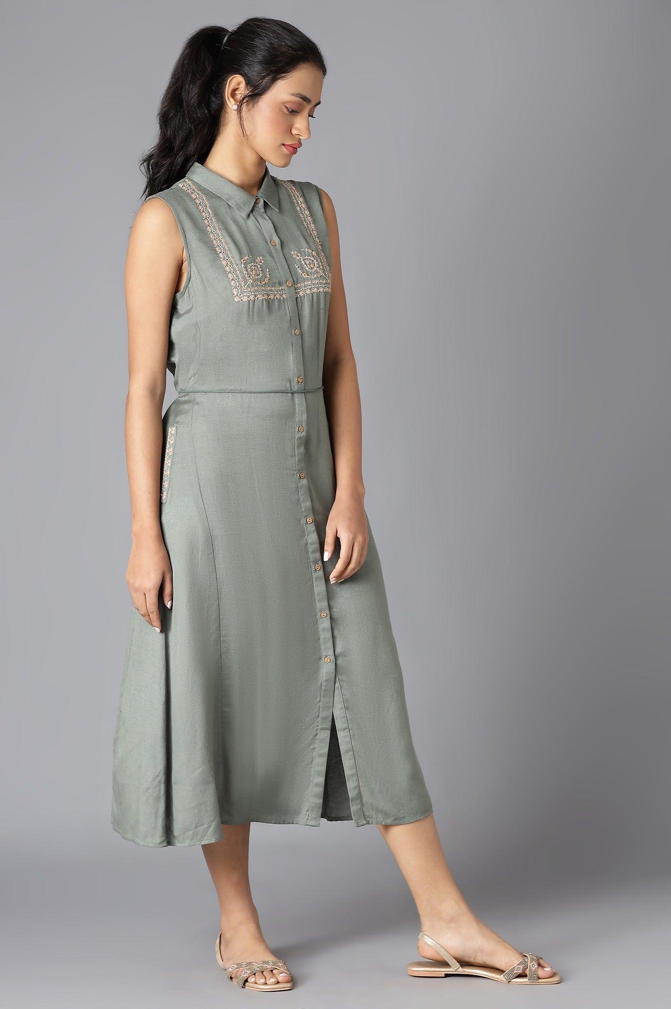 Sage Green Sleeveless Dress - wforwoman