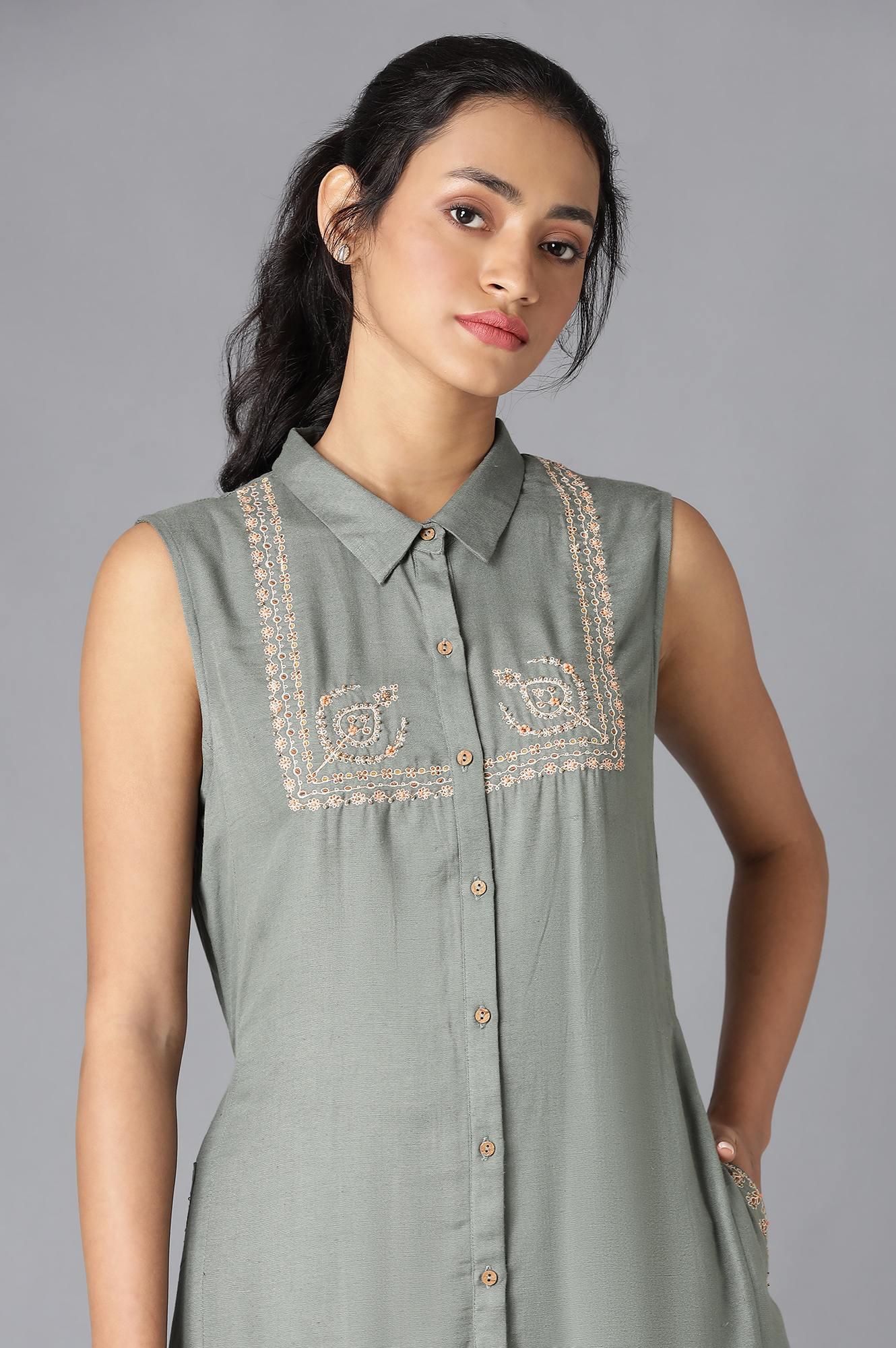 Sage Green Sleeveless Dress - wforwoman