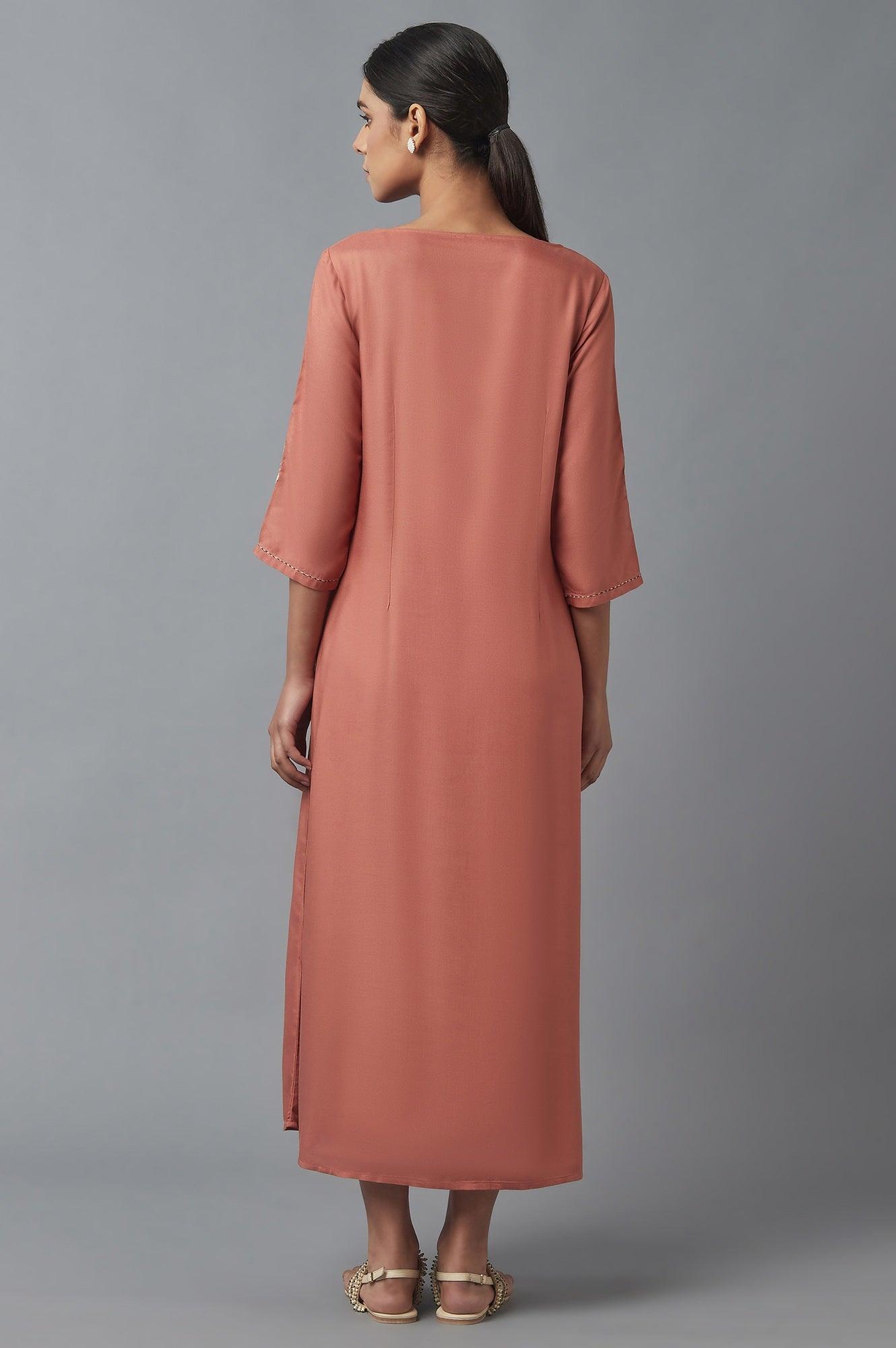 Orange A-line Embroidered Dress - wforwoman