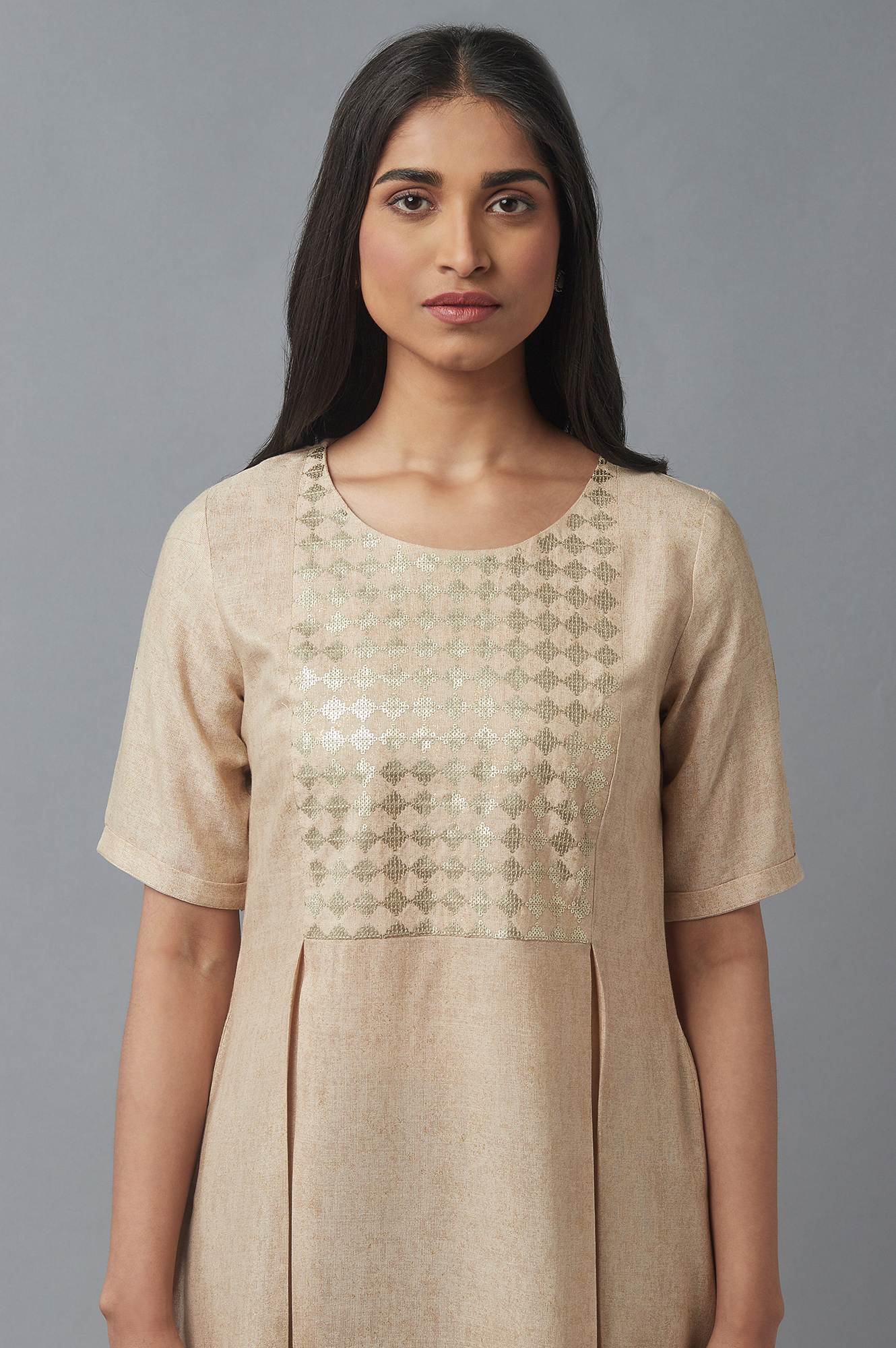 Almond Beige Sequin Work kurta