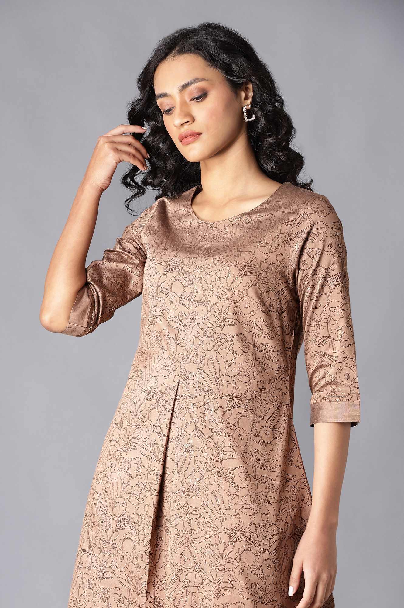 Brown A-Line Printed kurta - wforwoman
