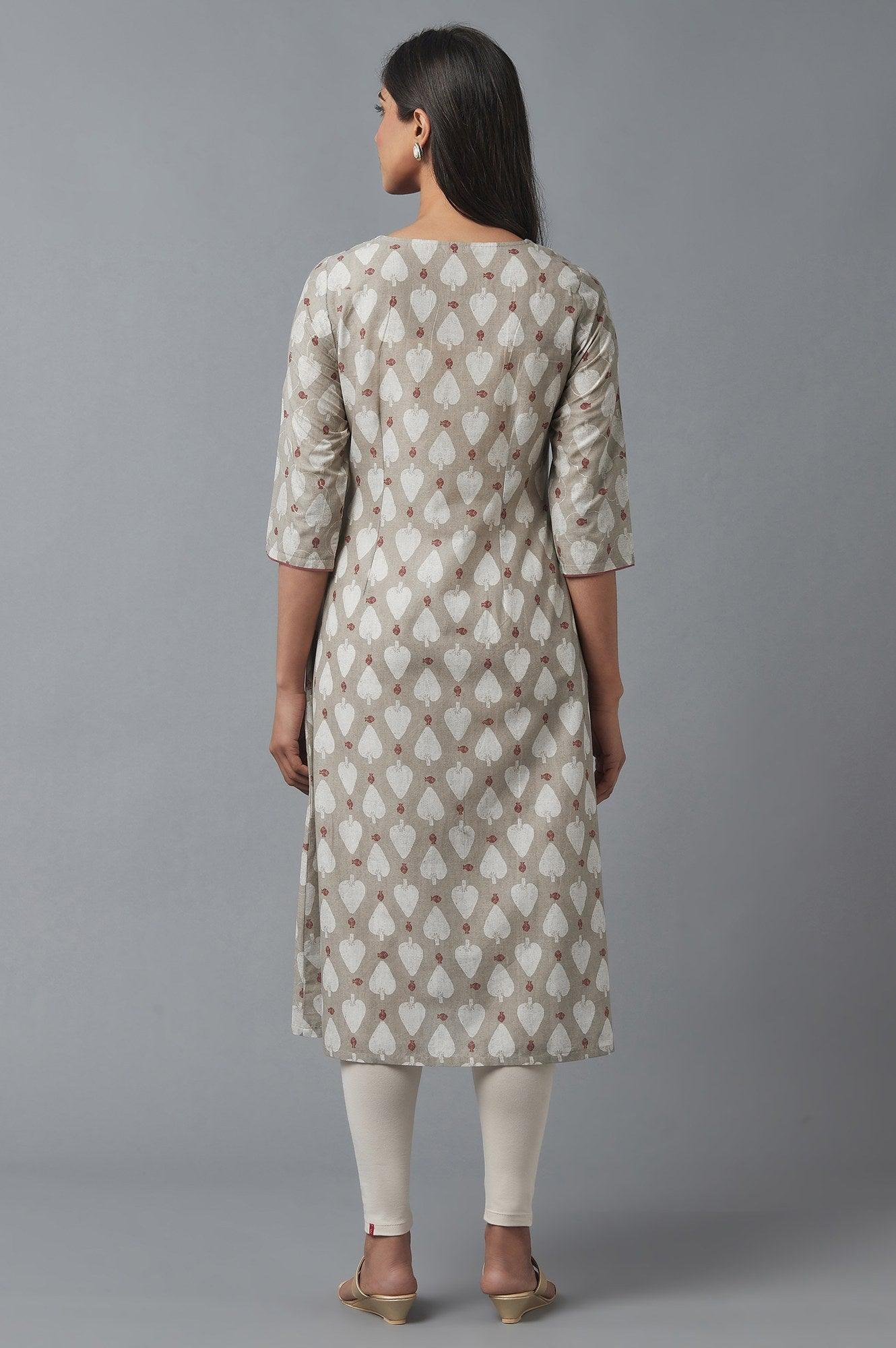Light Brown A-line Printed kurta - wforwoman