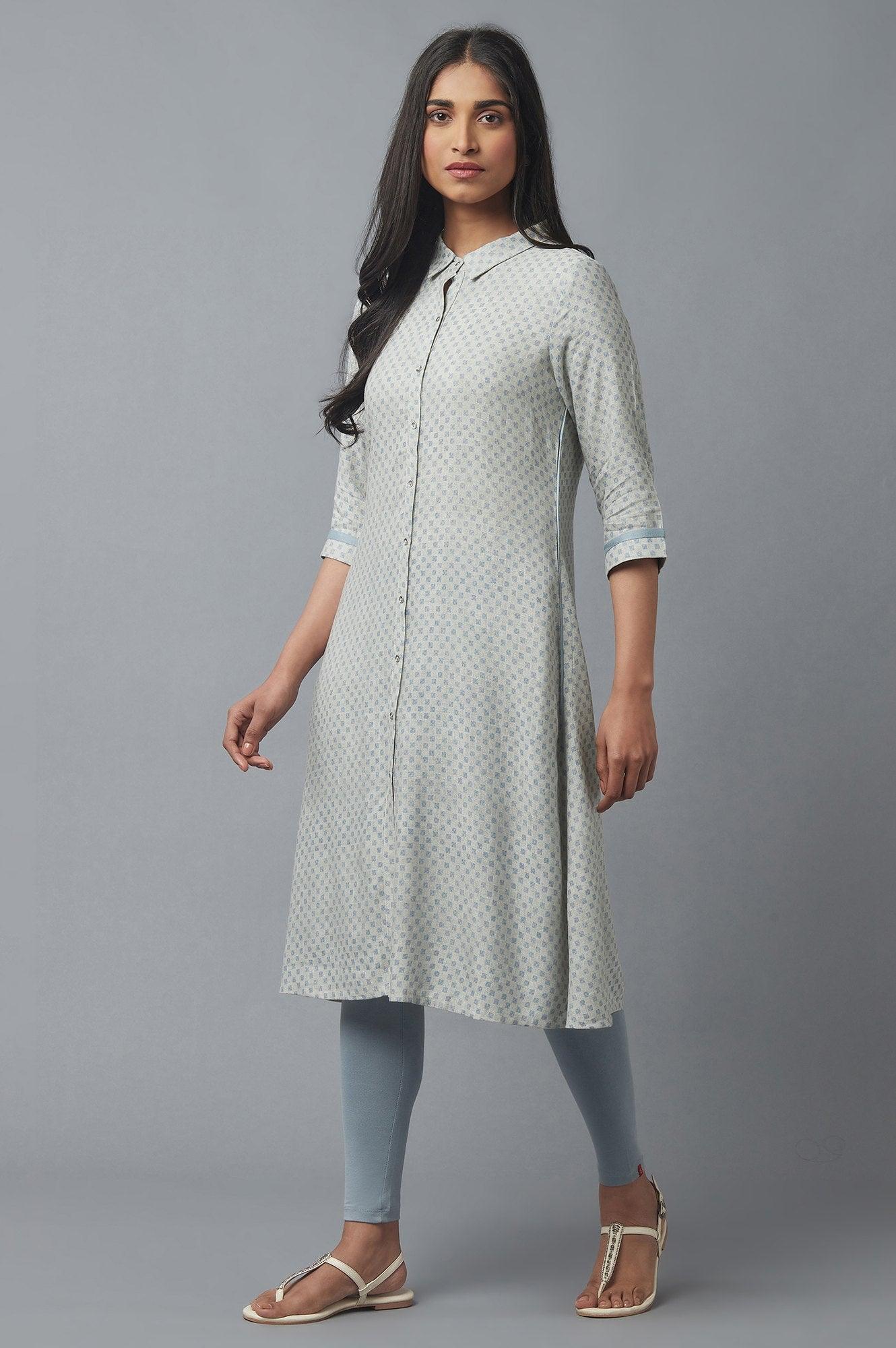 Moonbeam Grey Button Down kurta - wforwoman