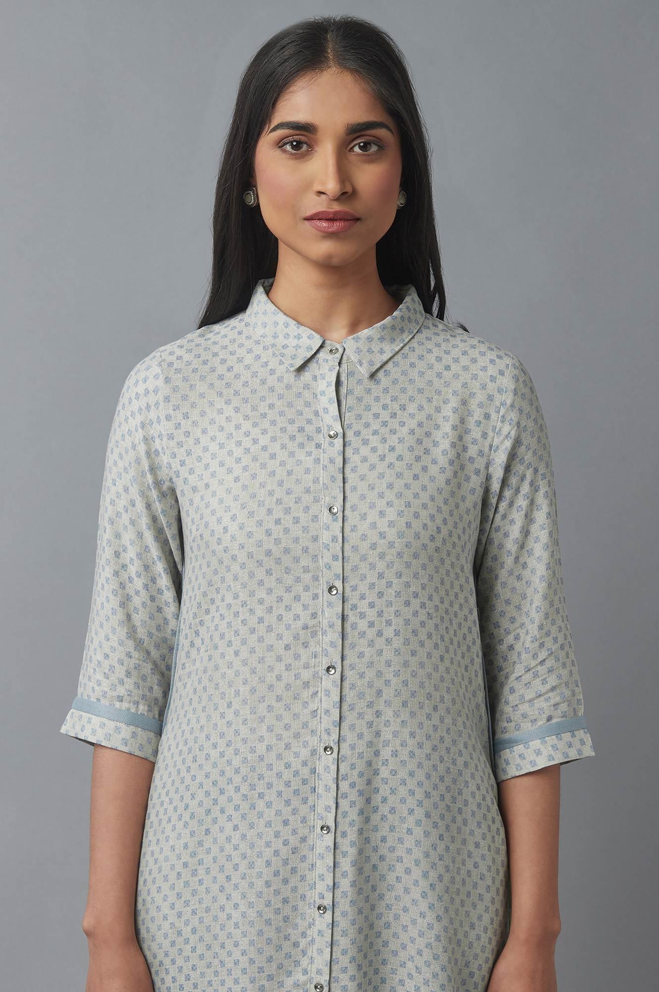 Moonbeam Grey Button Down kurta - wforwoman