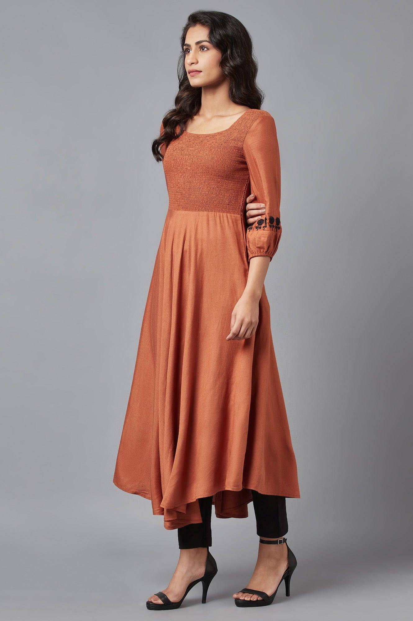 Rust Brown Solid Dress - wforwoman