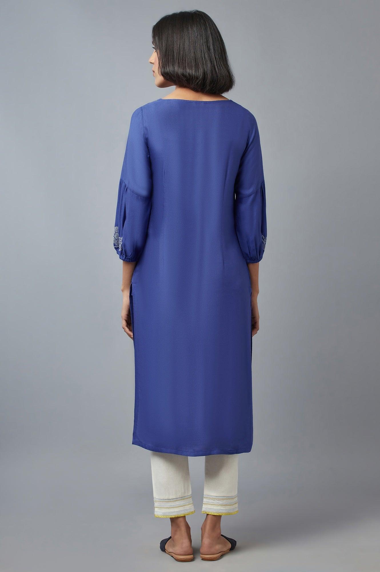 Cobalt Blue Embroidered kurta - wforwoman
