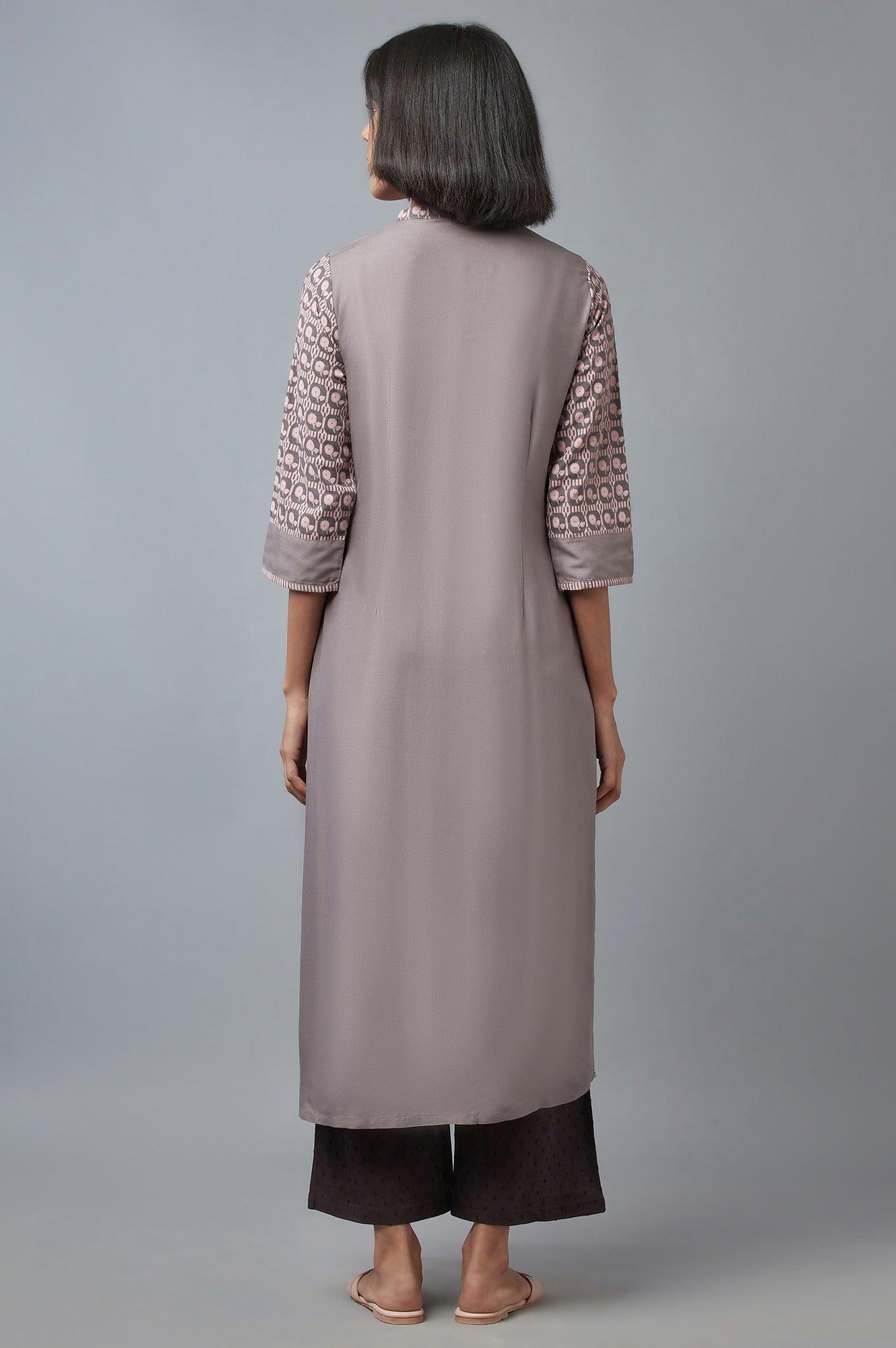 Pink and Grey Printed kurta - wforwoman