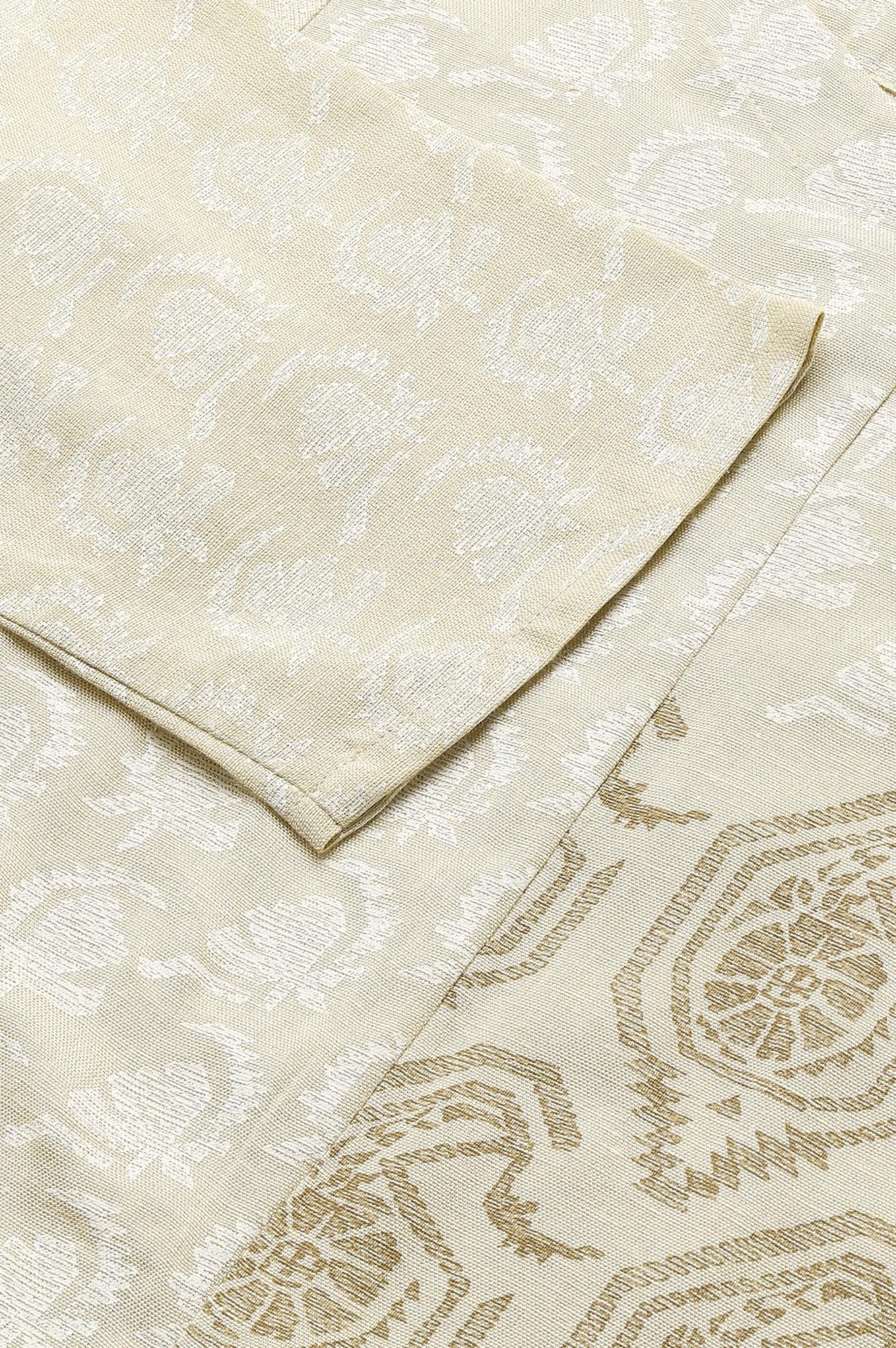 Beige Asymmetric Paisley Print kurta In Boat Neck - wforwoman