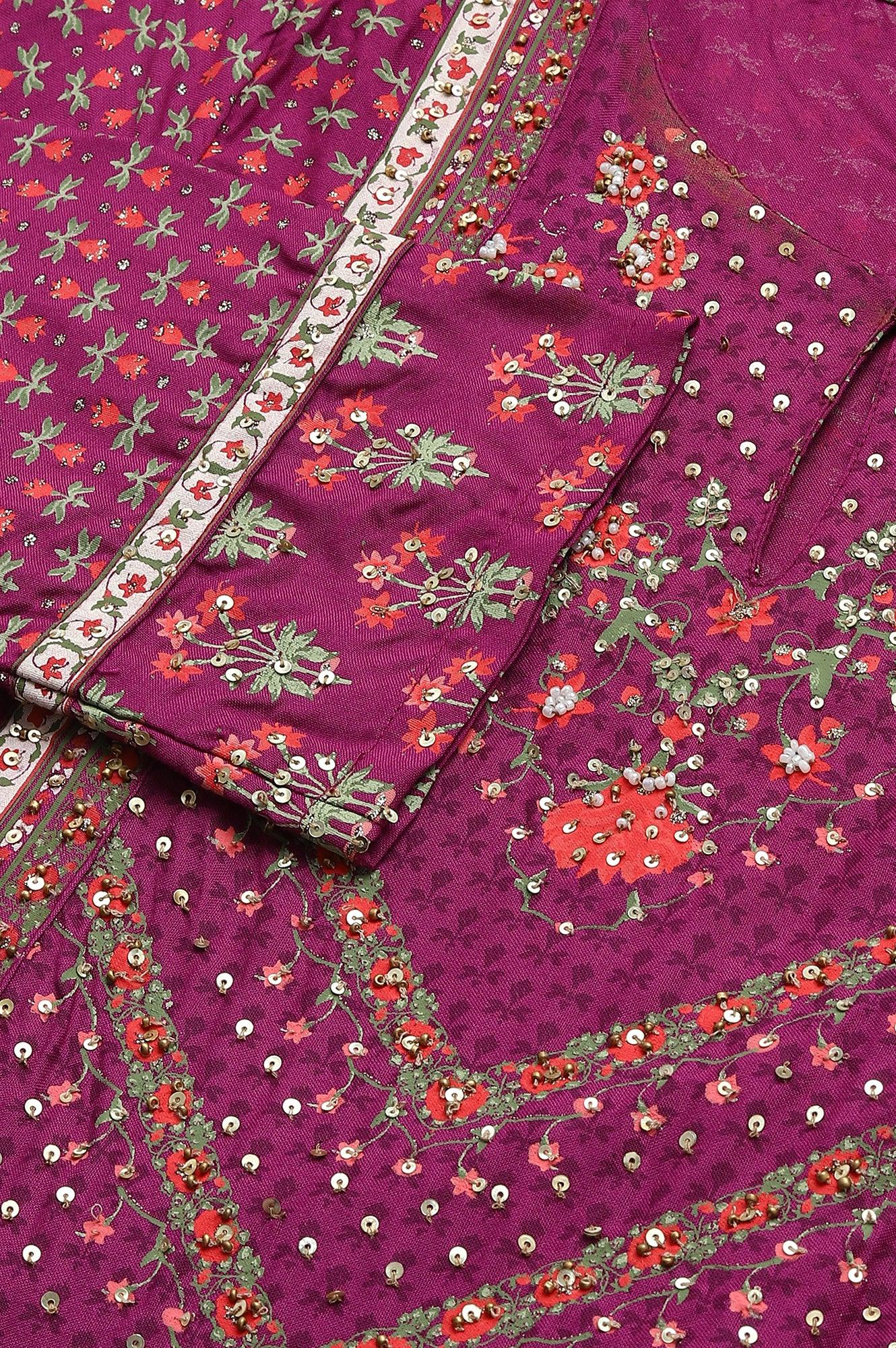 Dark Purple Flared Dress With Floral Print And Sequins - wforwoman