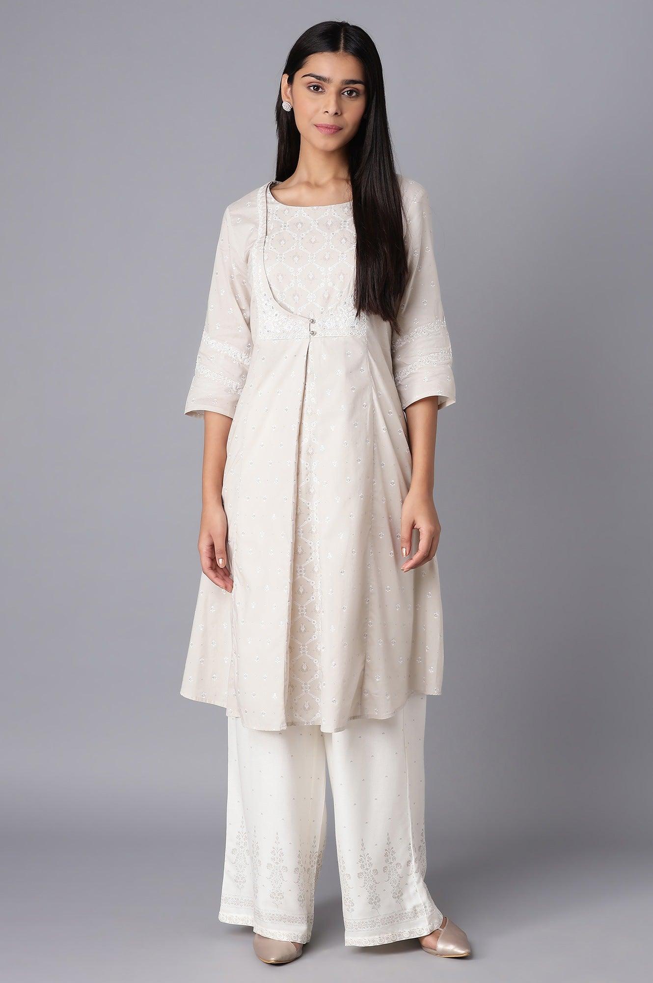 Grey Mock Layer A-line kurta - wforwoman