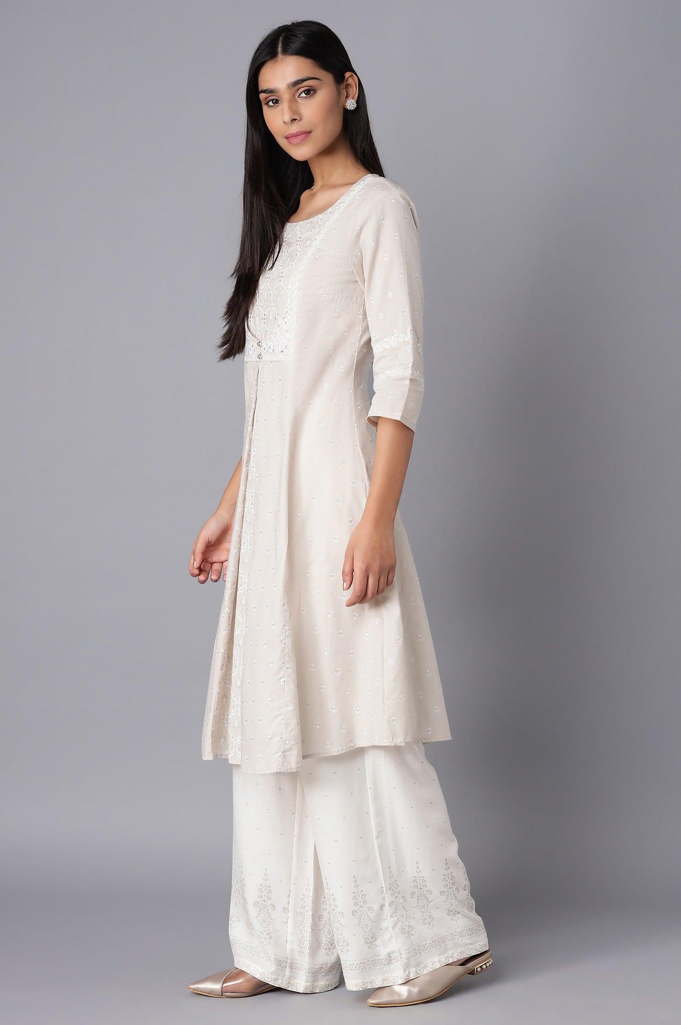 Grey Mock Layer A-line kurta - wforwoman