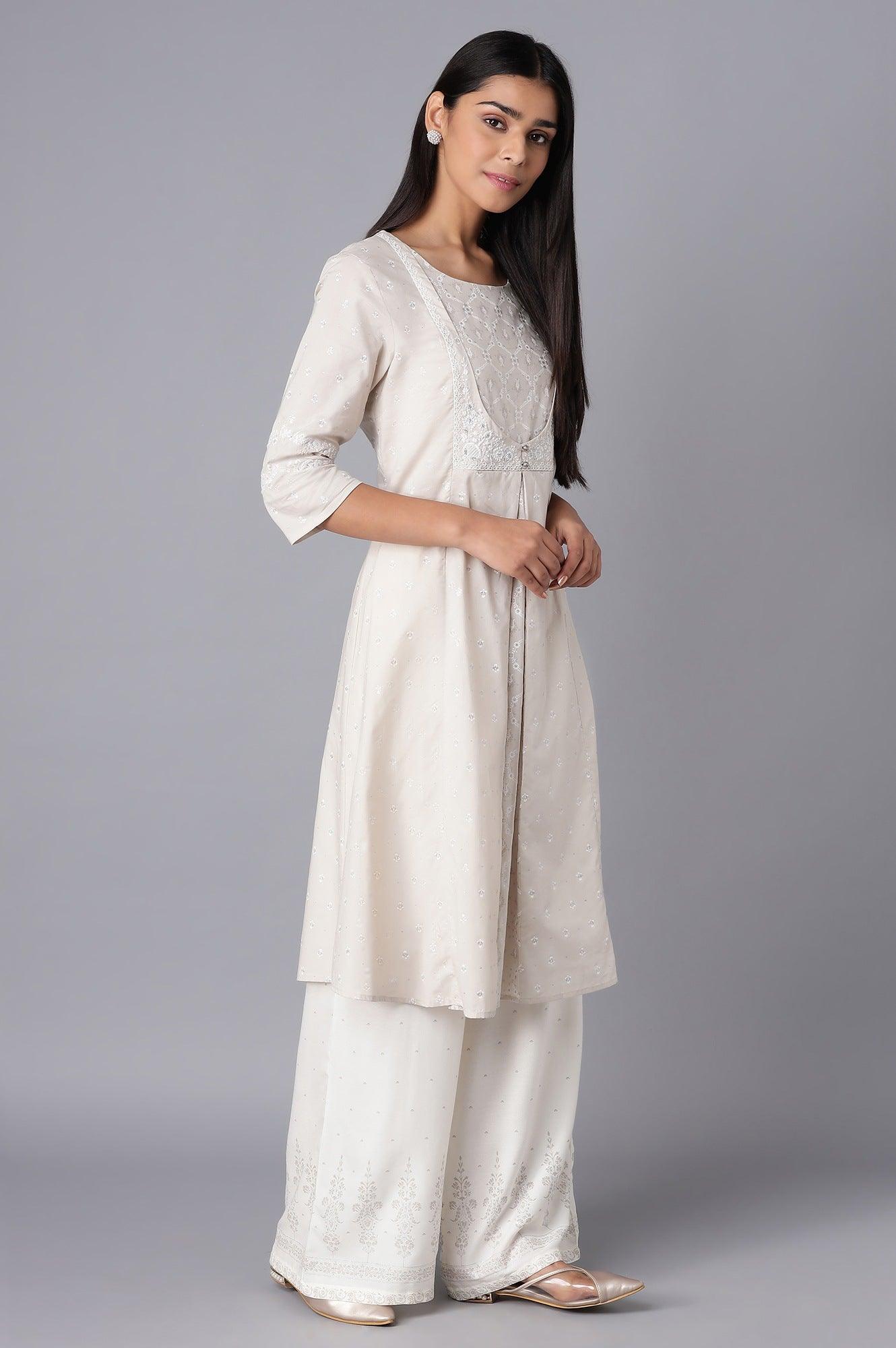 Grey Mock Layer A-line kurta - wforwoman
