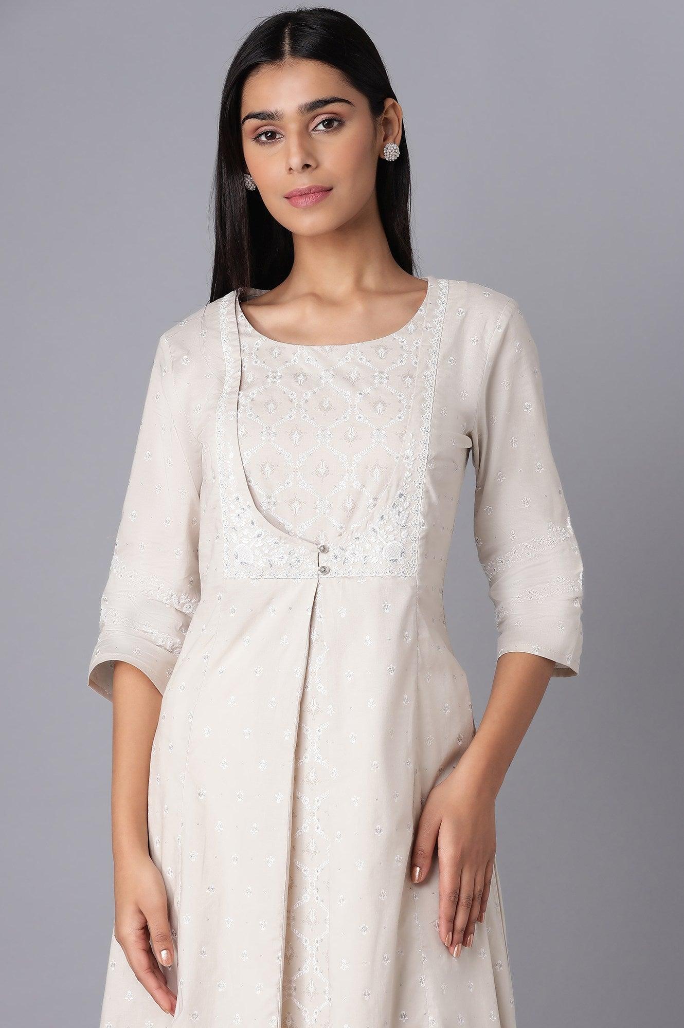 Grey Mock Layer A-line kurta - wforwoman