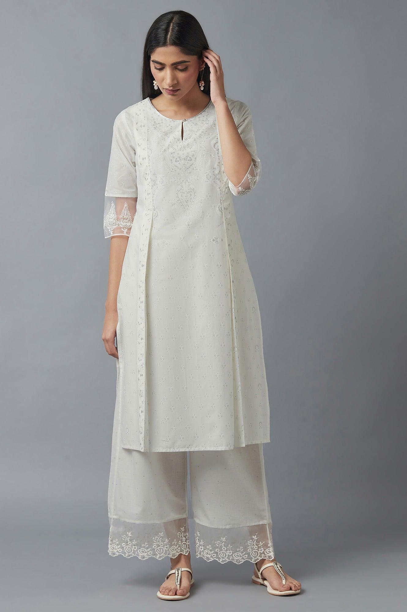 Ecru Mock Layer Printed kurta - wforwoman