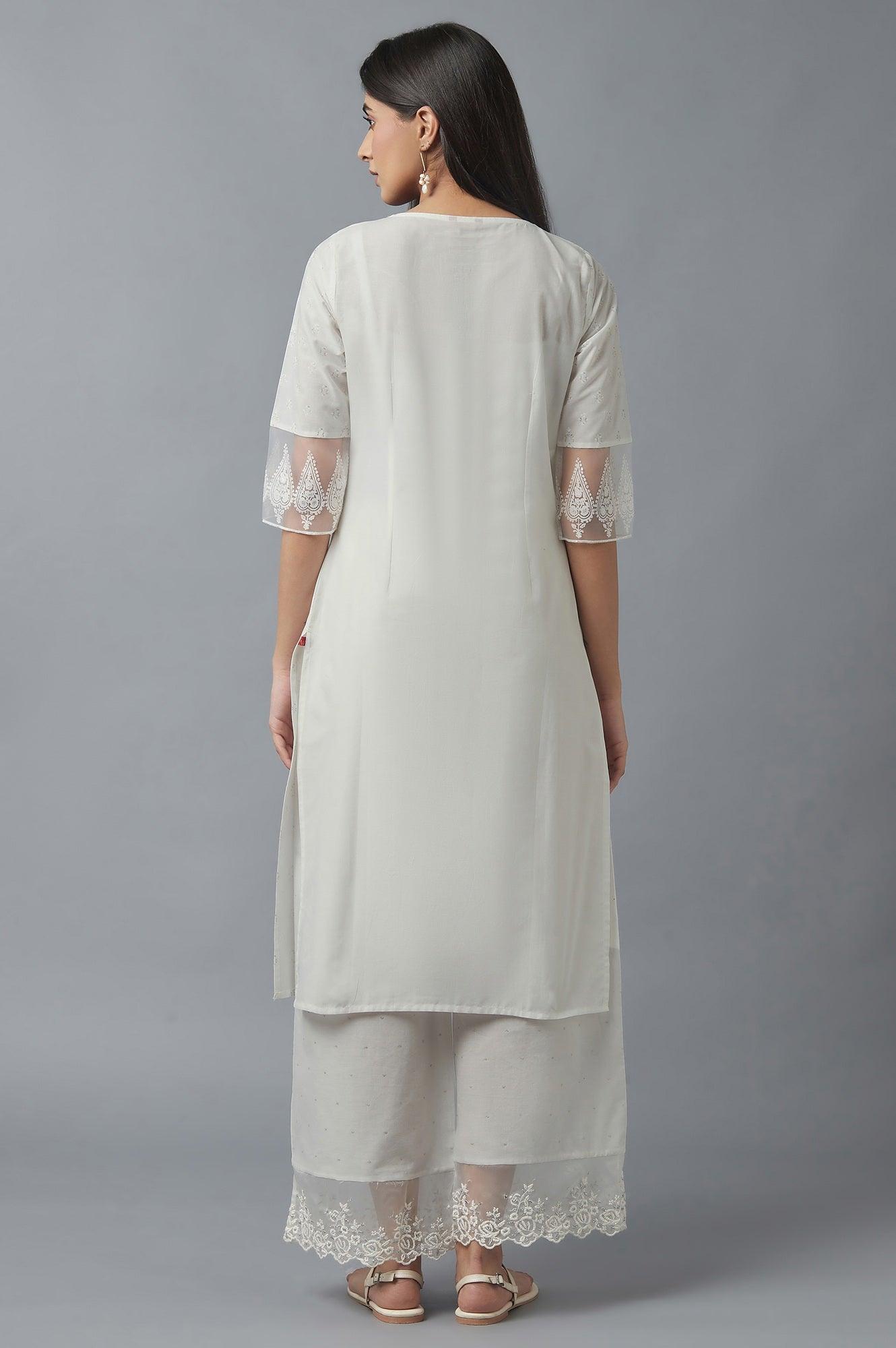 Ecru Mock Layer Printed kurta - wforwoman