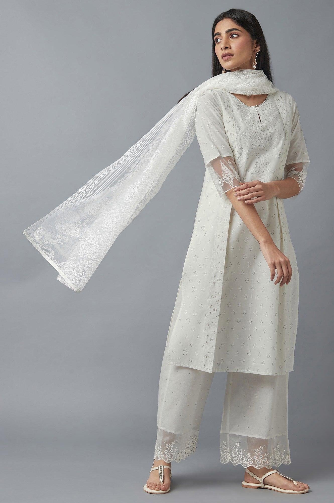 Ecru Mock Layer Printed kurta - wforwoman