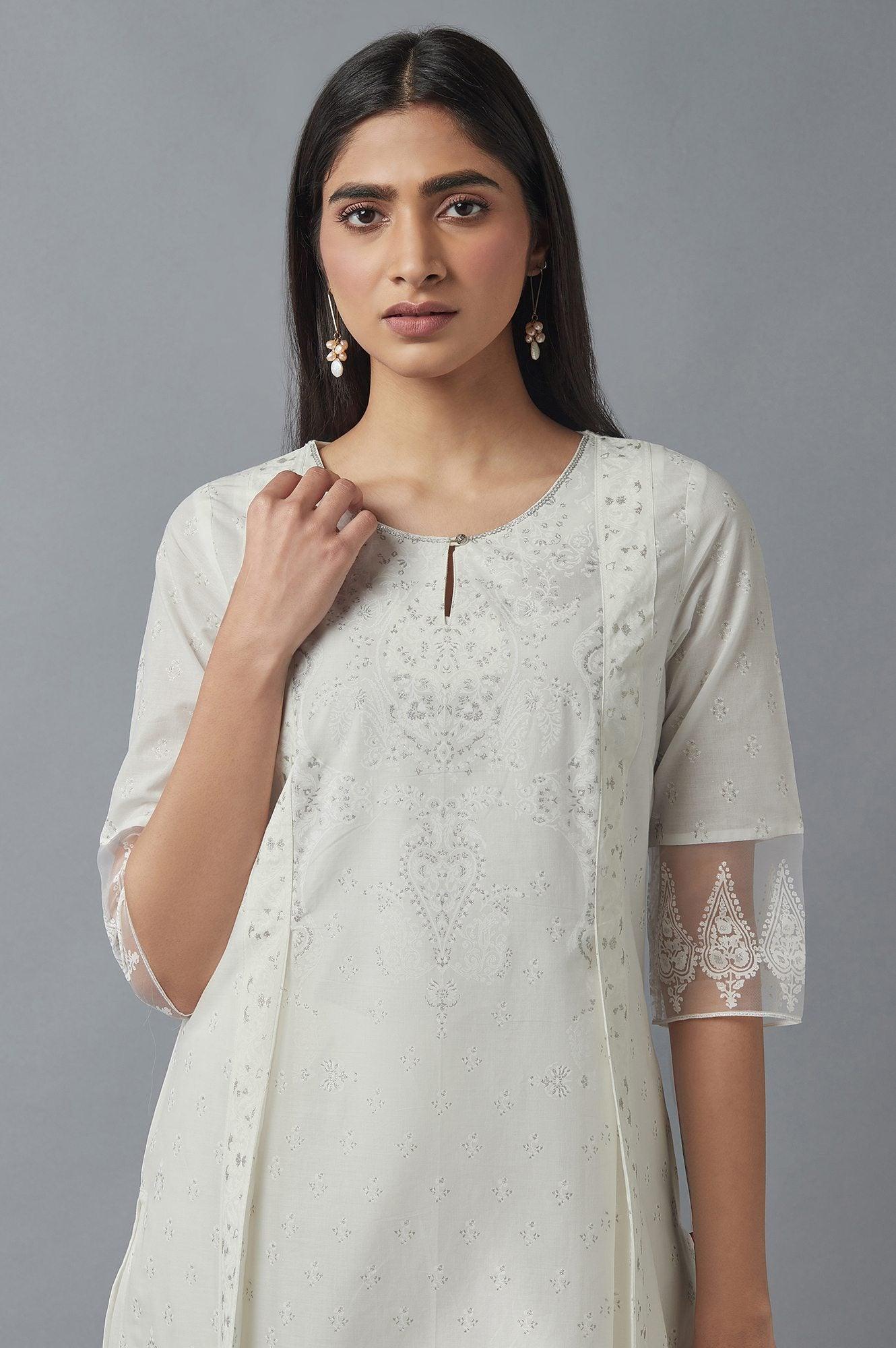 Ecru Mock Layer Printed kurta - wforwoman