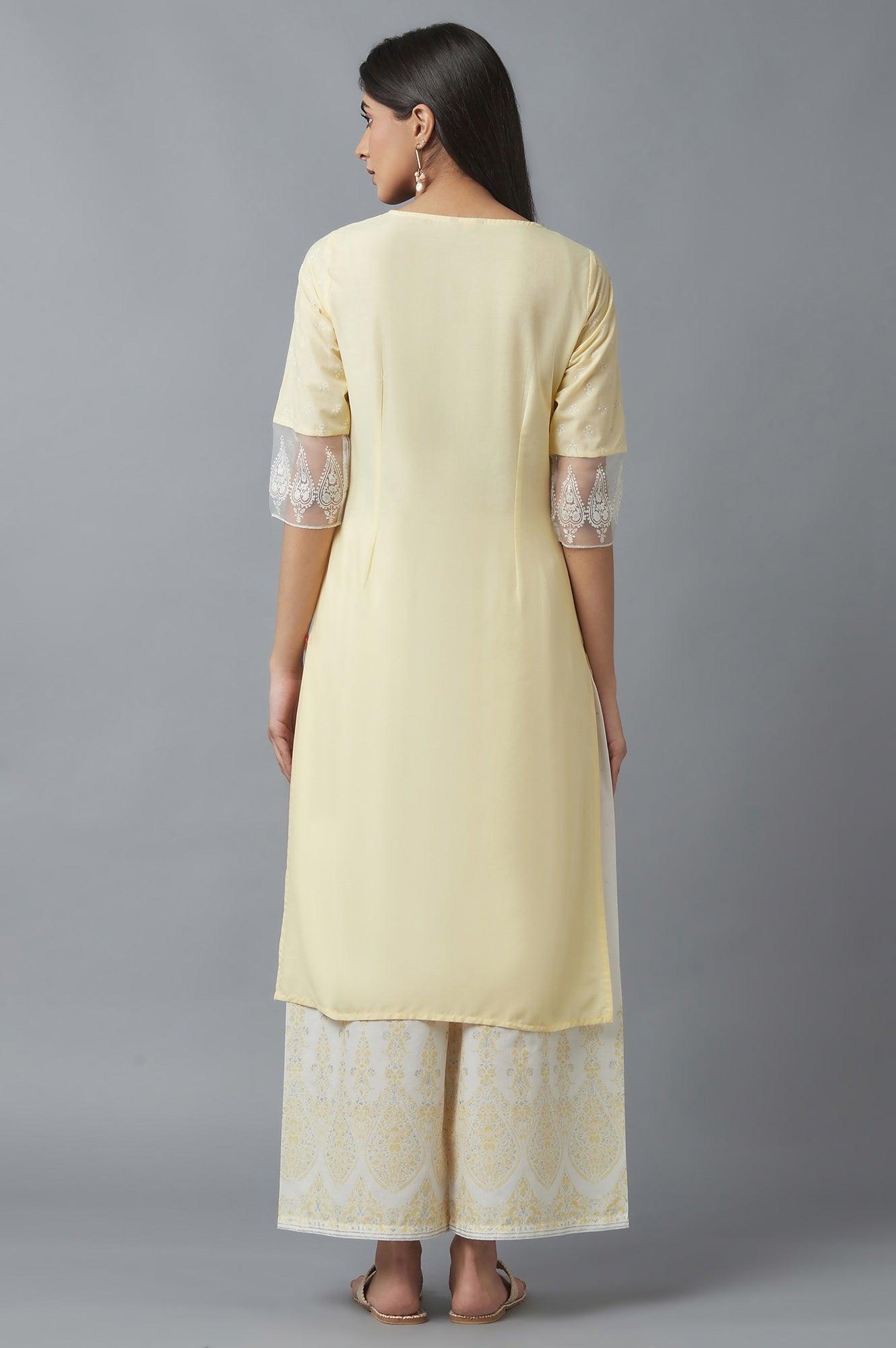 Yellow Mock Layer Printed kurta - wforwoman