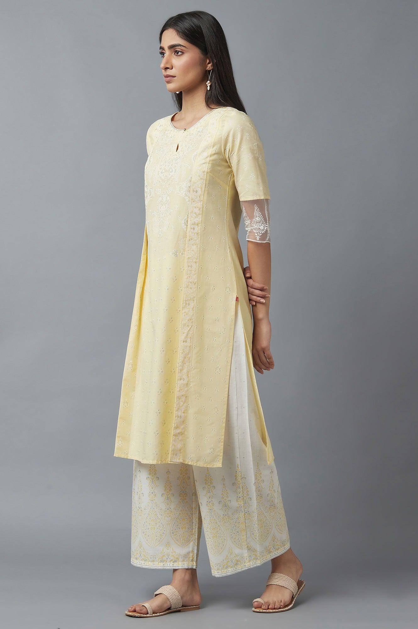 Yellow Mock Layer Printed kurta - wforwoman