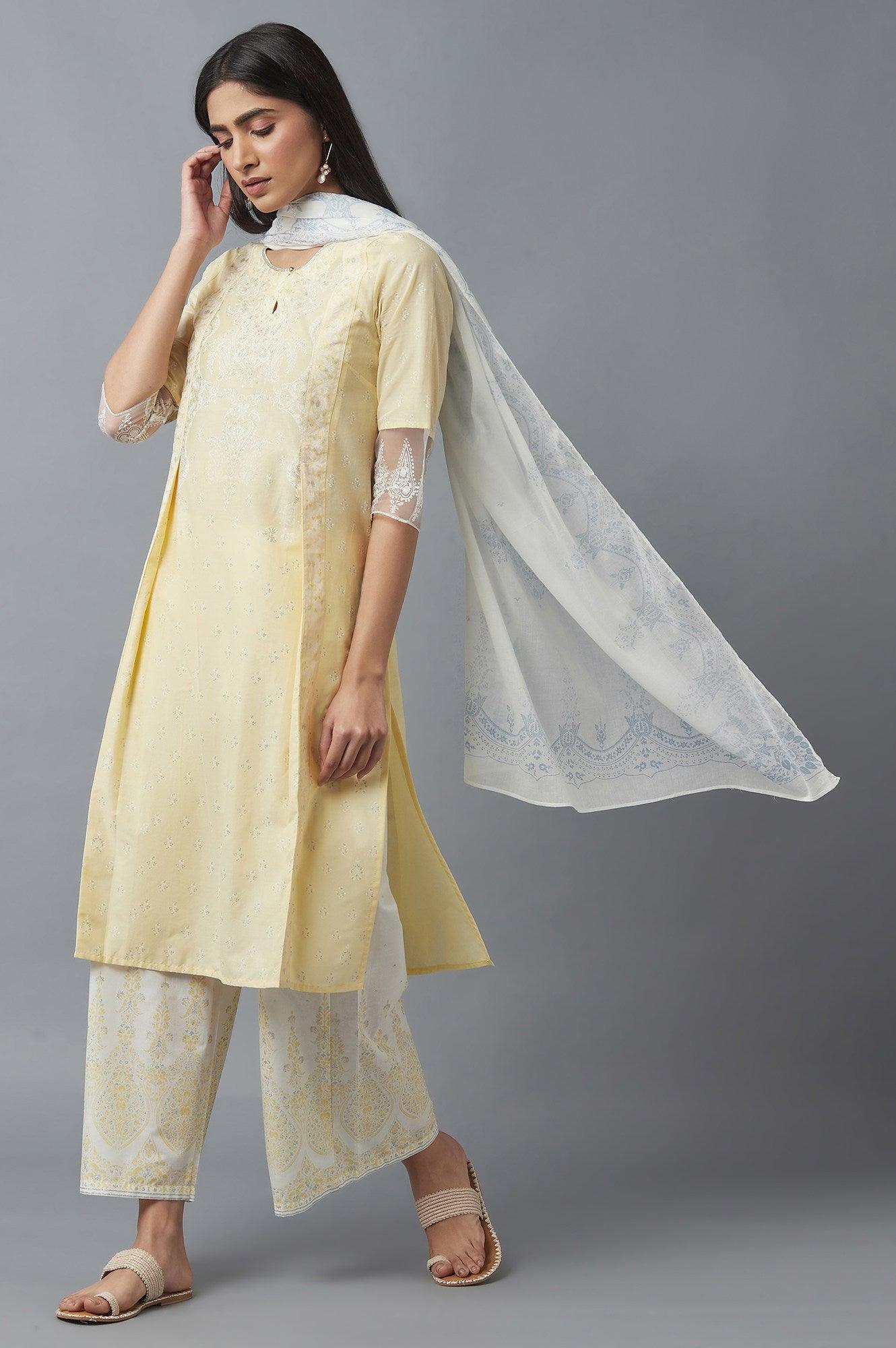 Yellow Mock Layer Printed kurta - wforwoman
