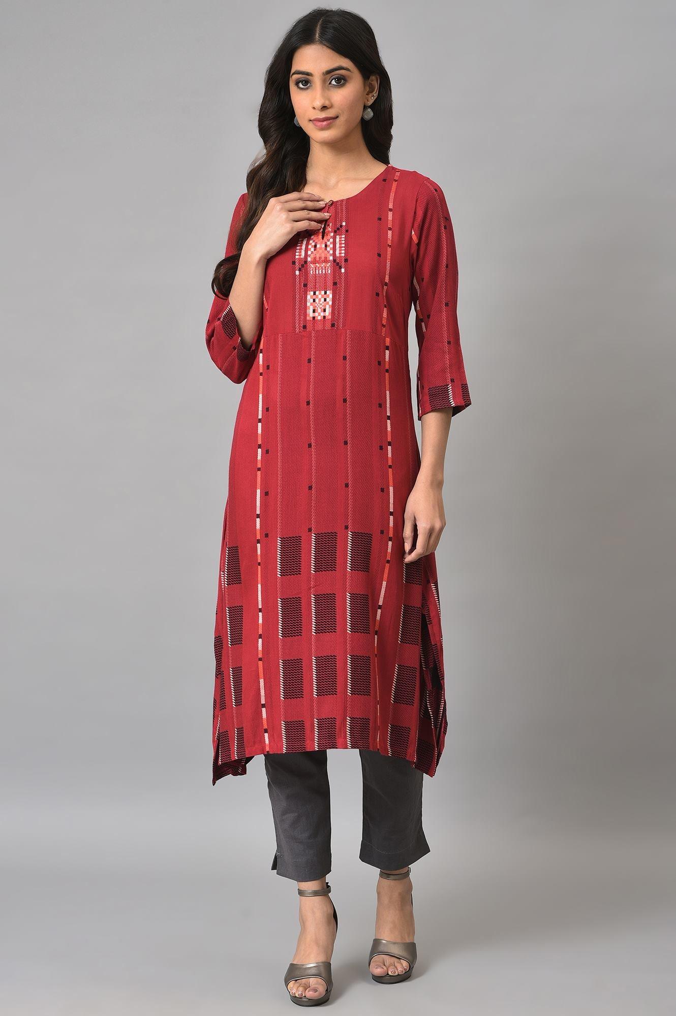 Tango Red Rayon Dobby kurta - wforwoman