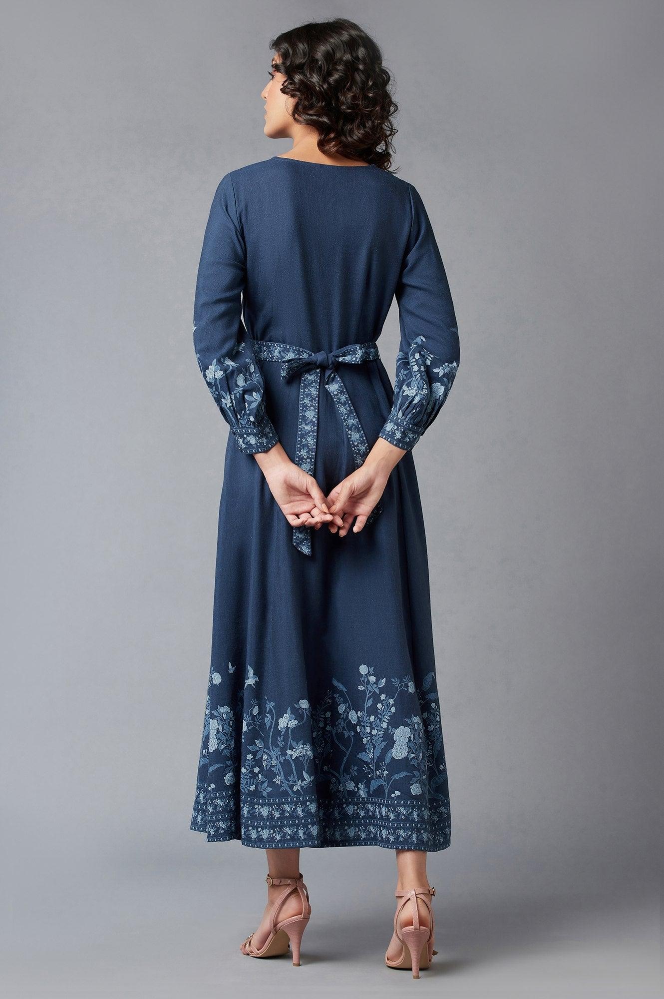 Navy Blue Printed Dress - wforwoman