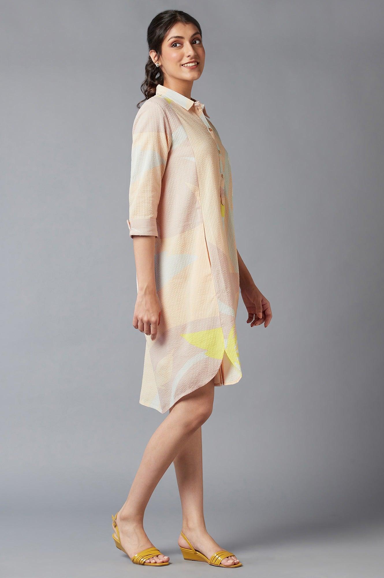 Coral Floral Print Cotton Shirt Dress - wforwoman