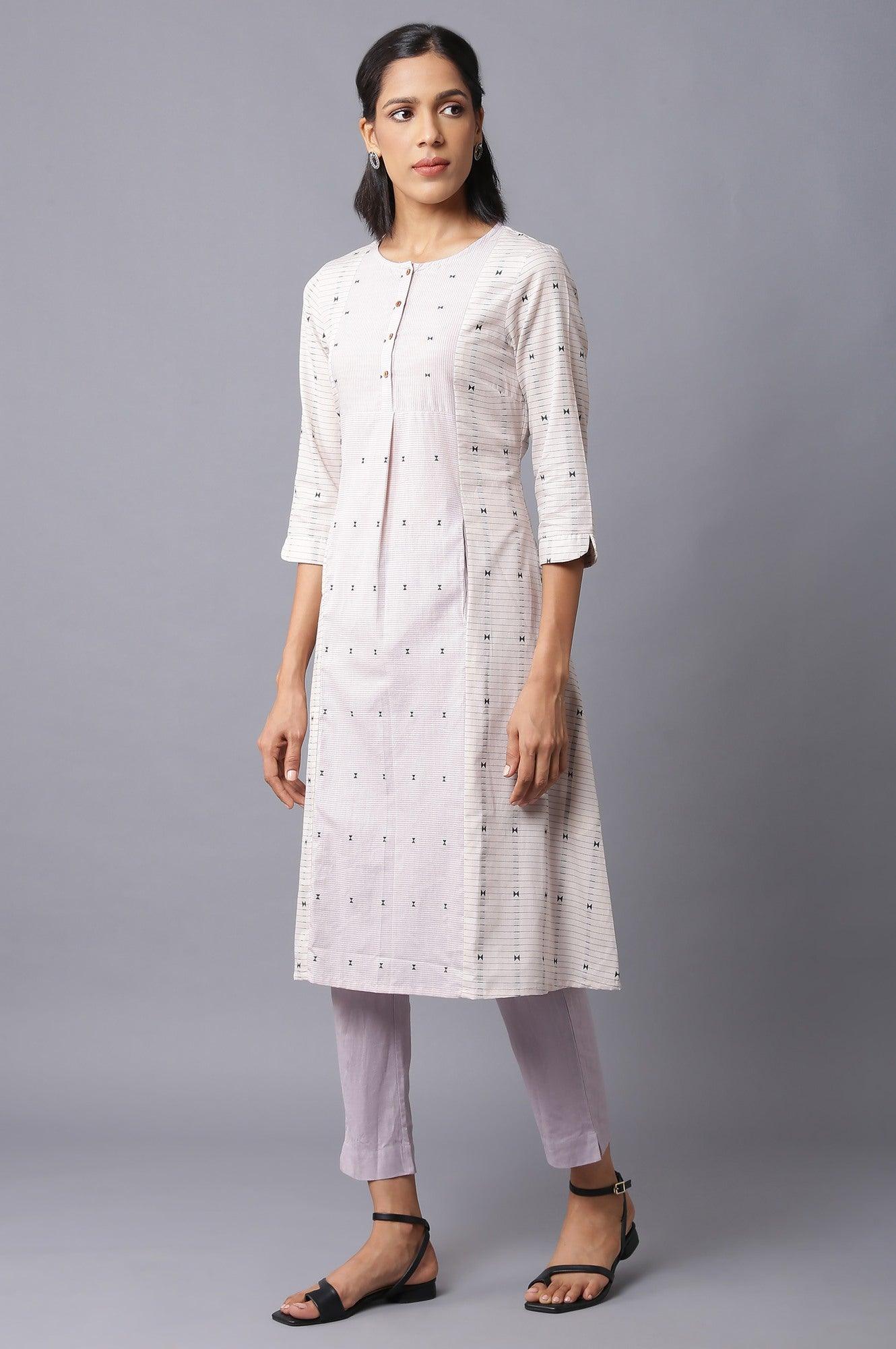 Ecru And Lilac Dobby kurta - wforwoman