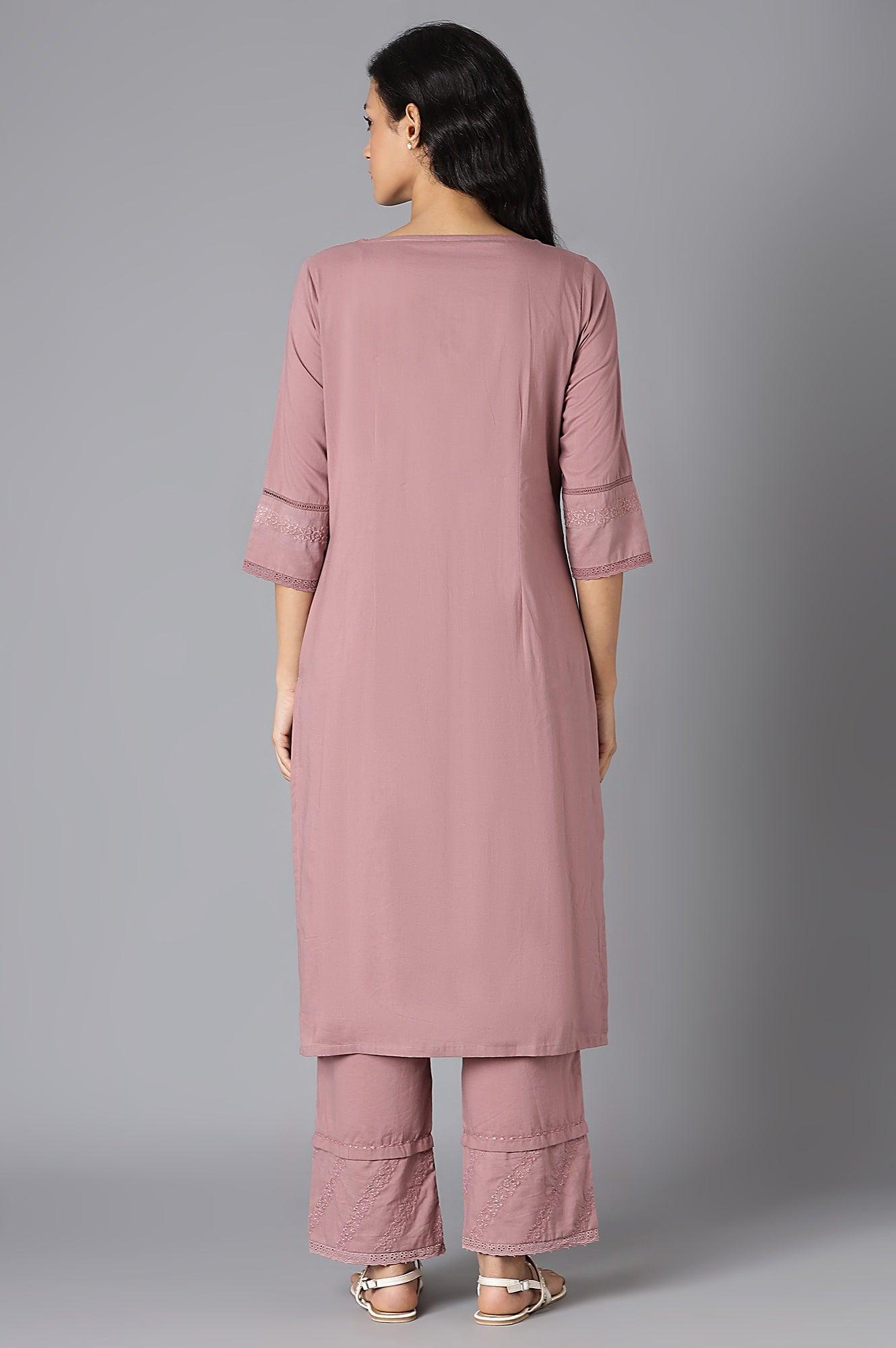 Light Pink Pintuck Cotton kurta - wforwoman